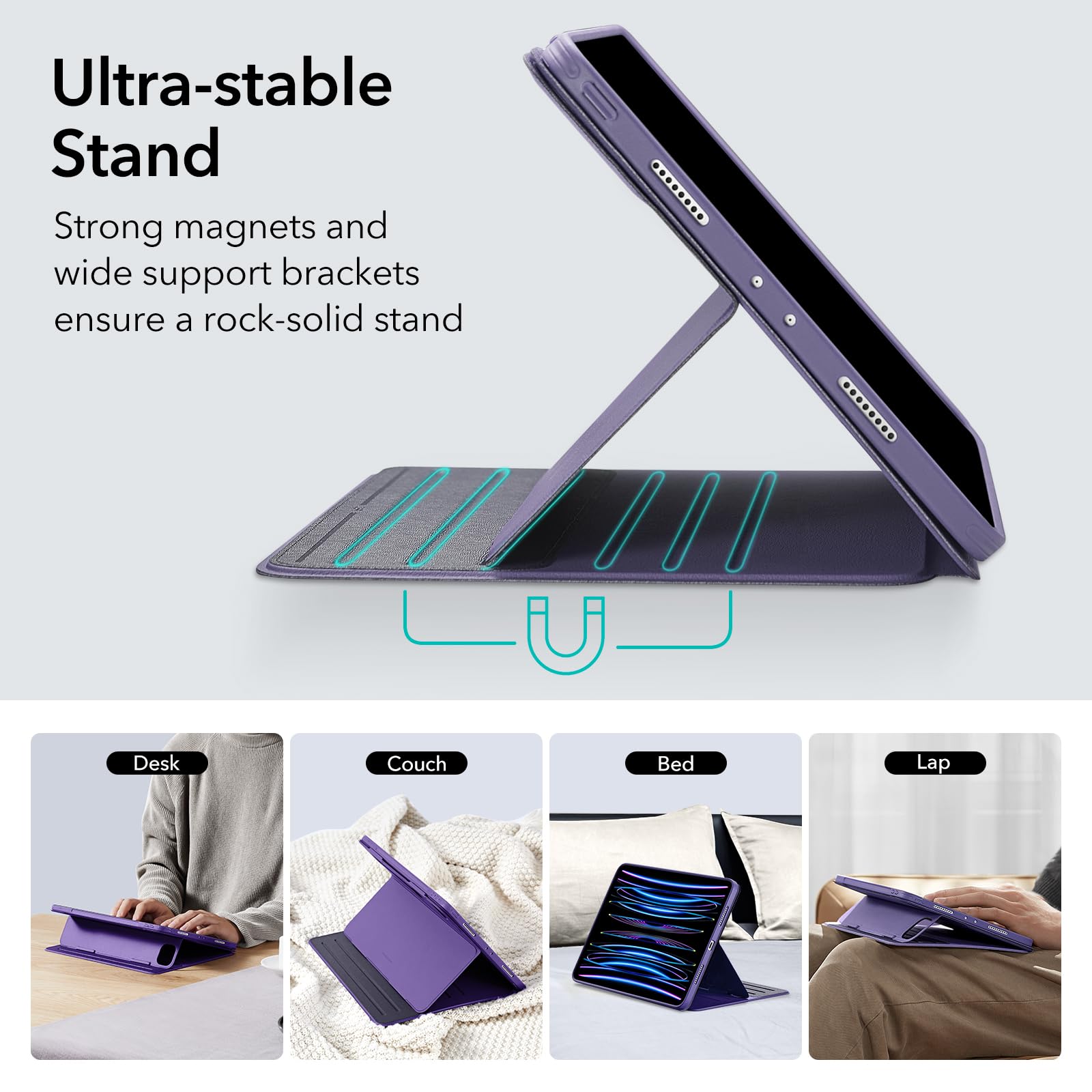 Esr For Ipad Pro 11 Inch Case (2022/2021 / 2020/2018, 1St, 2Nd, 3Rd & 4Th Gen), Removable Magnetic Cover, Adjustable Portrait/Landscape Stand With Raised Display View, 9 Standing Angles, Purple