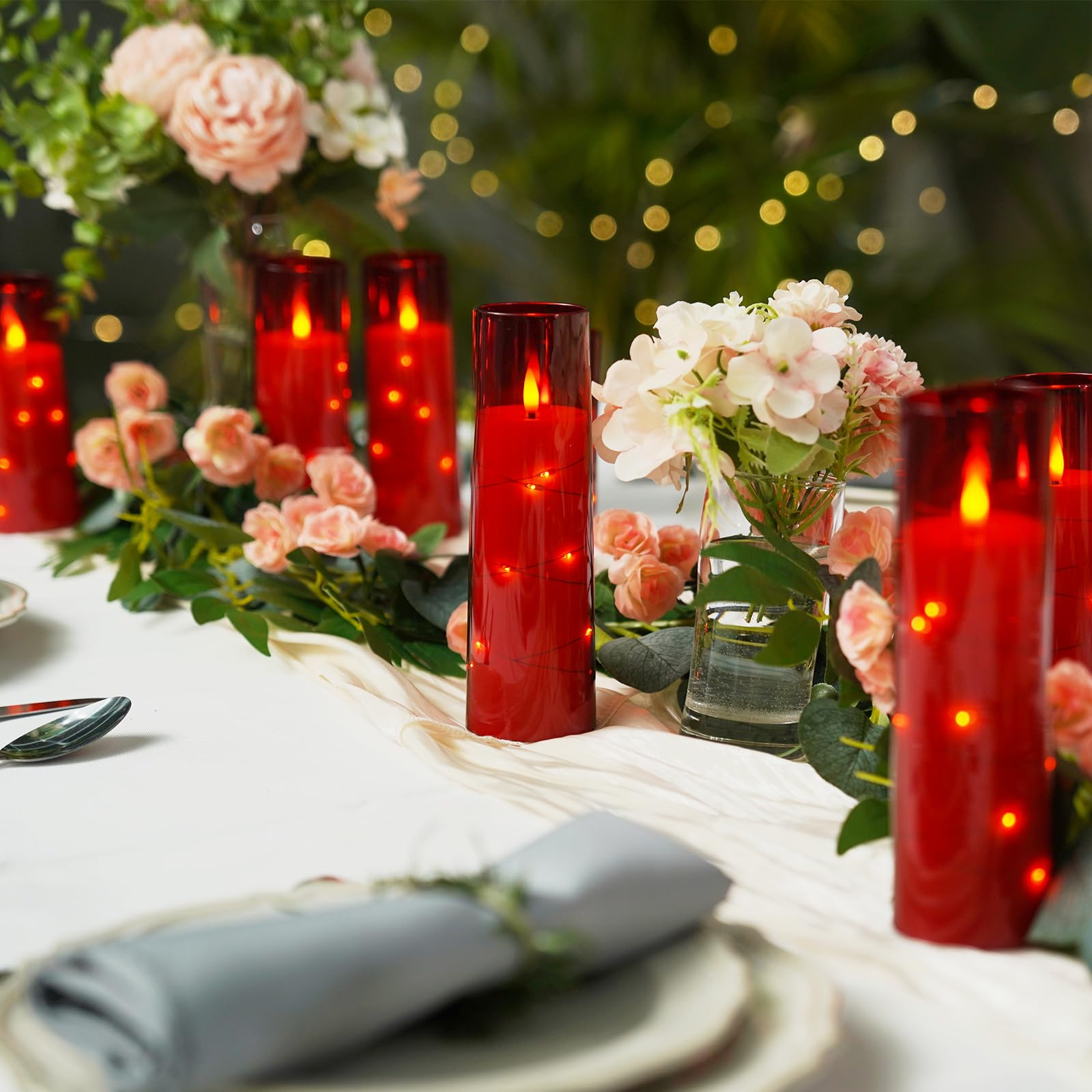 Raycare Flameless Candles With Embedded Star String, 9 Pcs Battery Operated Acrylic Pillar Candles With Timer And Remote, Led Ca