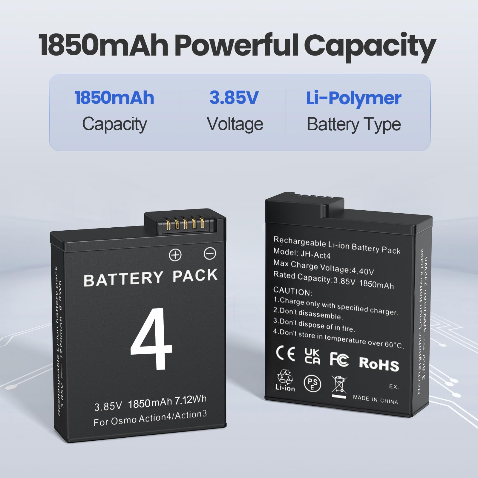 3 Packs Replacement Batteries For Dji Osmo Action 4, Osmo Action 3, 1850Mah Rechargeable Battery With 3 Channel Battery Charger,