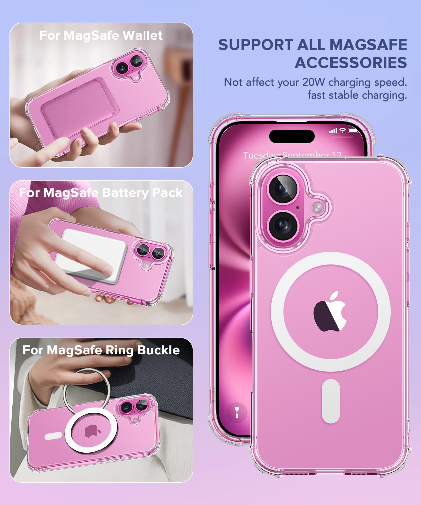 Berfy Compatible With Iphone 16 Plus Case, [5 In 1] With 2X Screen Protector + 2X Camera Lens Protector, [Non Yellowing] Crystal