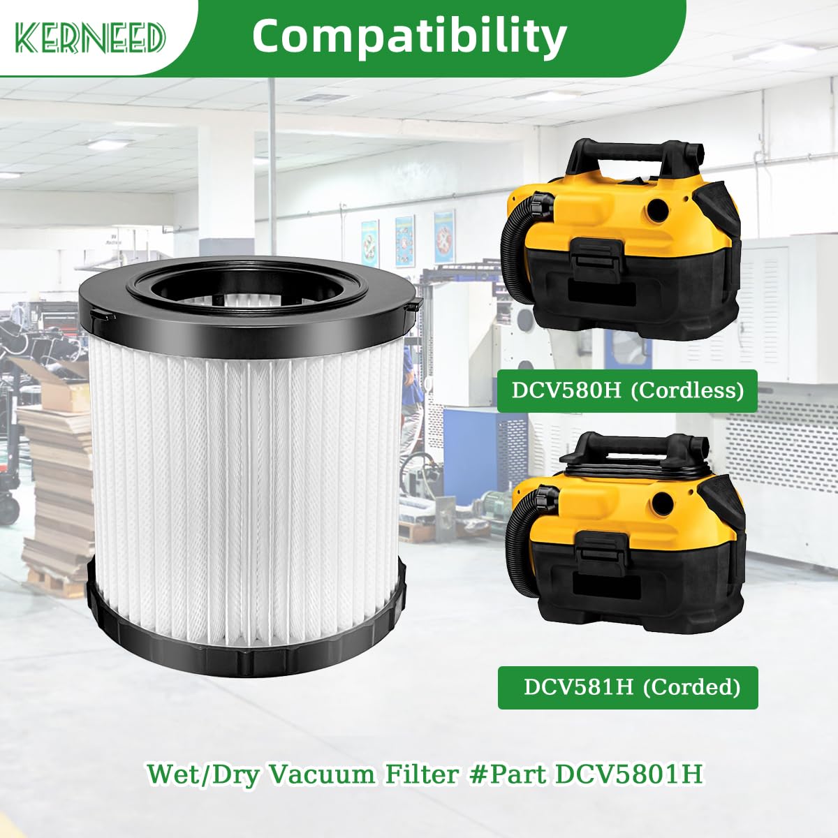 2 Pack Dcv5801H Hepa Filter Compatible With Dewalt Dcv580H, Dcv581H 20V Max Wet/Dry Vacuum, With 4 Foam Sleeve Filters & 1 Brush
