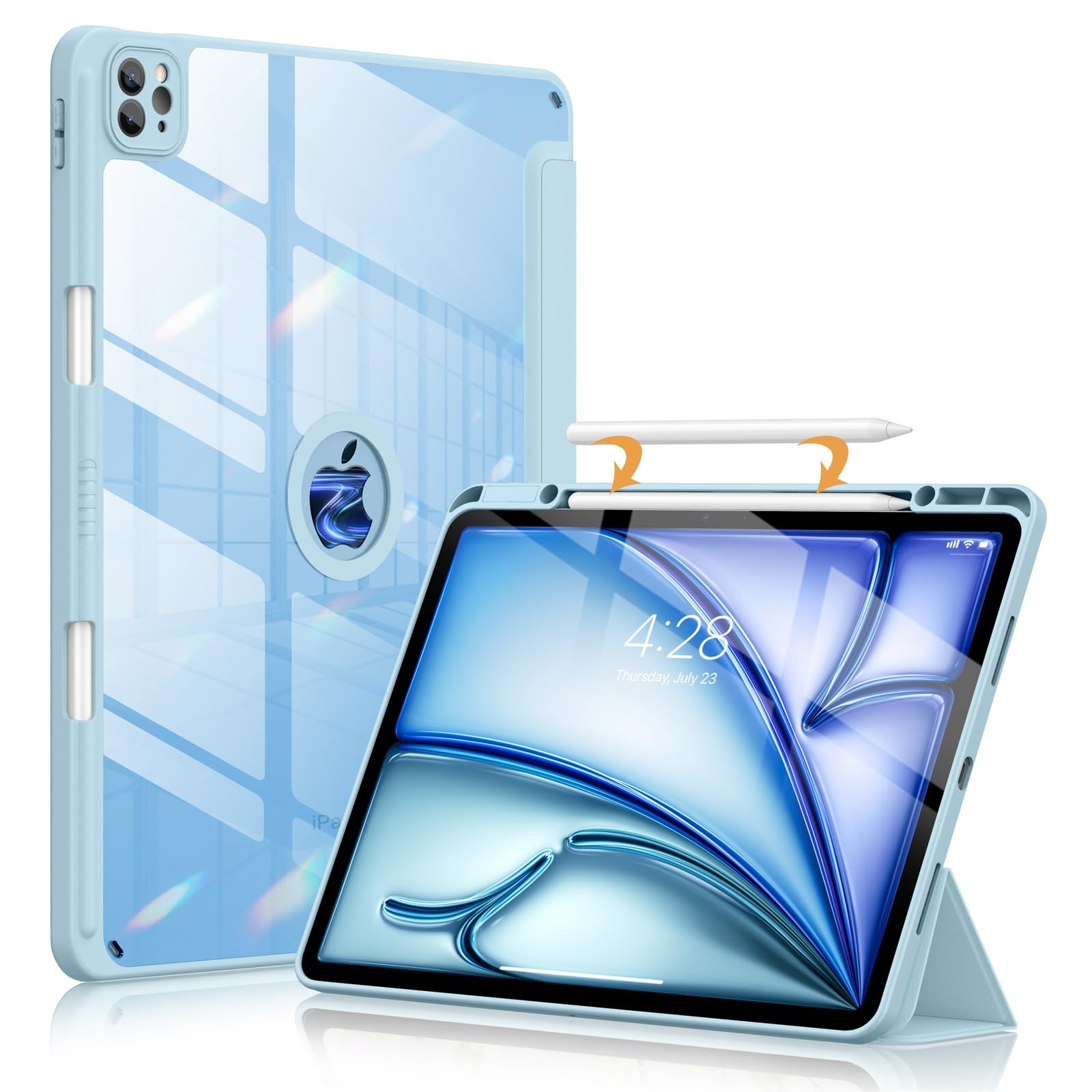 Soke Case For Ipad Air 13 M2 2024/Pro 12.9 (6Th/5Th/4Th Generation, 2022/2021/2020)   Pencil Holder+Auto Sleep/Wake+Camera Protection, Shockproof Back Cover For Ipad Pro 12.9 Inch, Sky Blue