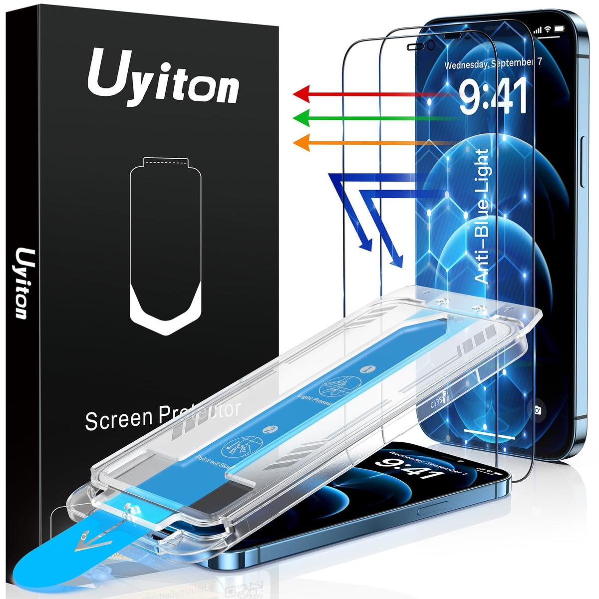 Uyiton Anti Blue Light For Iphone 12 Pro Max Screen Protector   Unbreak Glass Easy Fit Full Coverage Case Friendly Scratch Resis