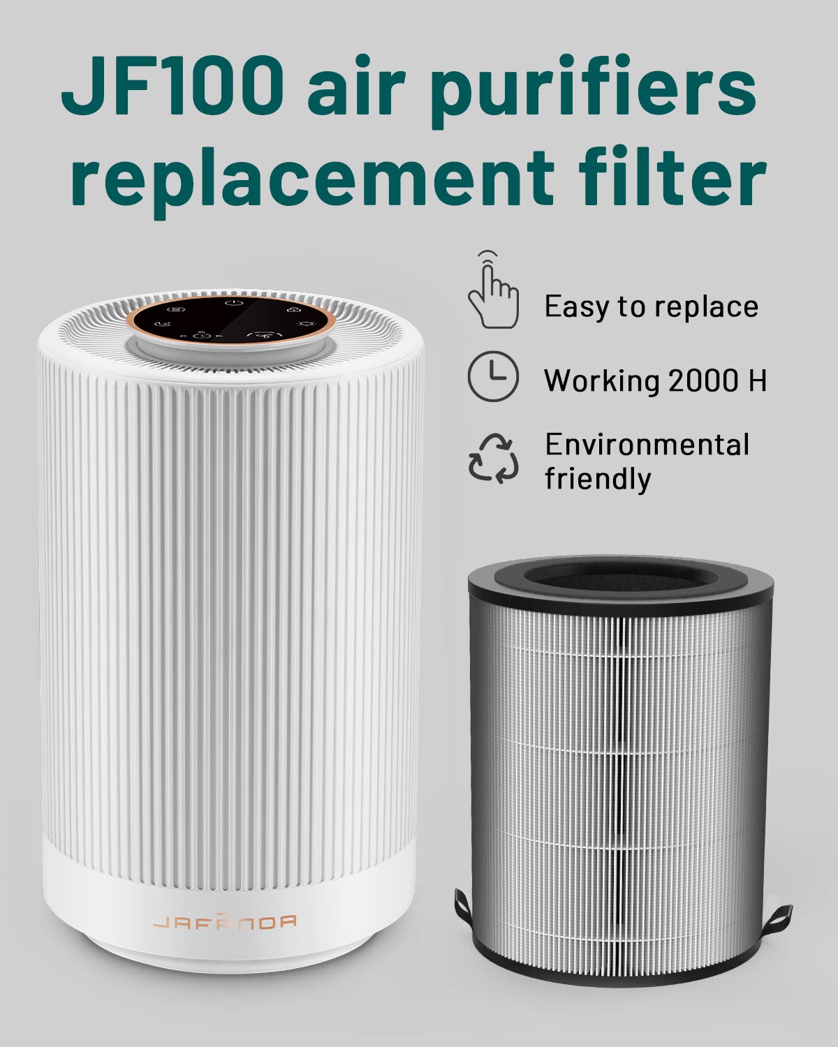 Jafnda Air Purifier Jf100 Replacement Filter, 3-In-1 True Hepa & Activated Carbon Filters,1 Pack