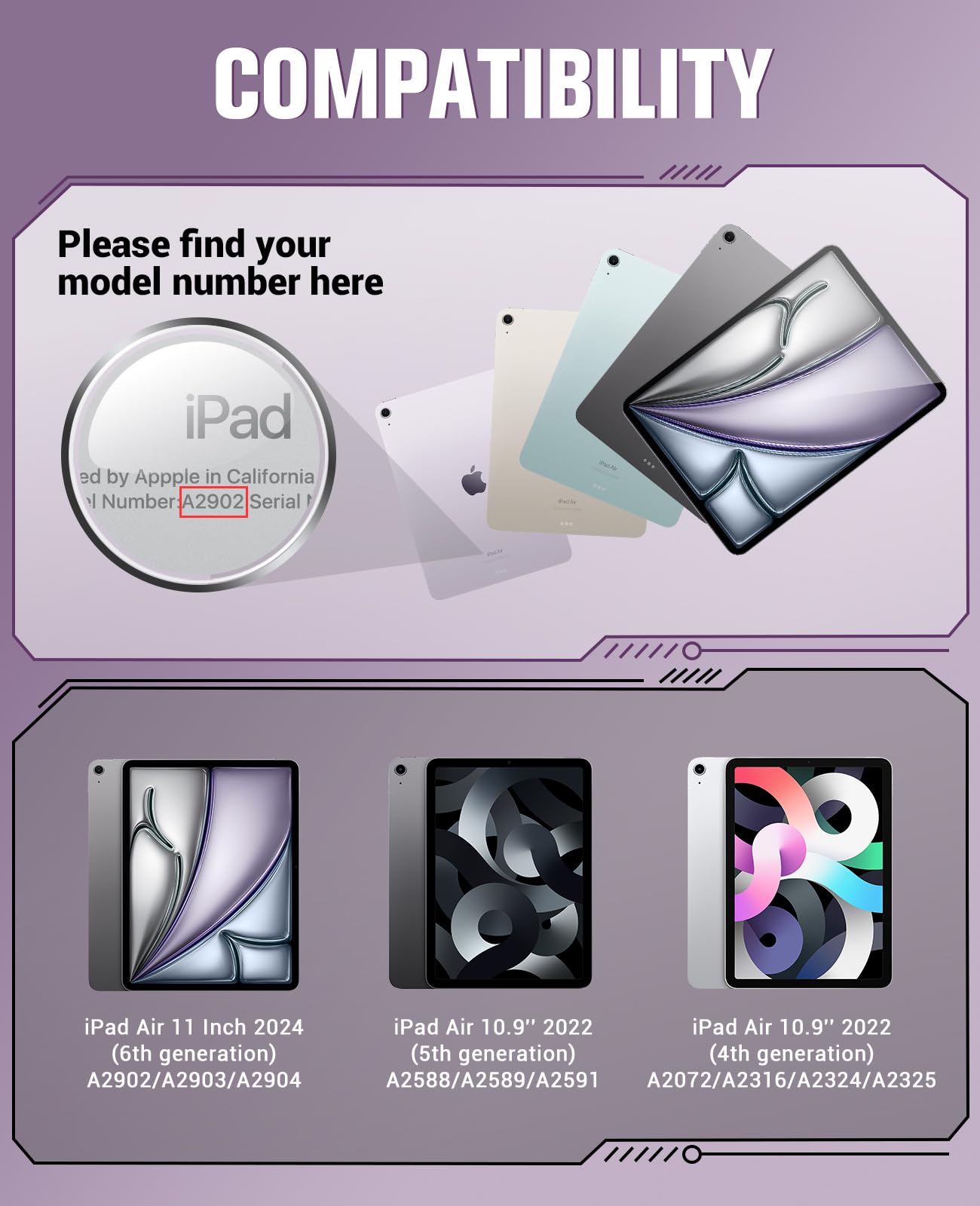 MoKo for iPad Air 6th Generation 11 Inch Case M2 2024, iPad Air 5th/4th Gen 2022/2020, Heavy Duty Shockproof Full Body Cover with Built in Screen Protector & Pencil Holder for iPad Air 6/5/4, Lilac