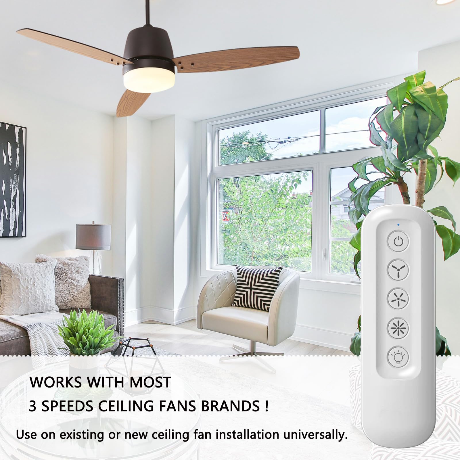 Universal Ceiling Fan Remote Control Kit For Replaced, Replacement For Harbor Breeze Hampton Bay Litex, 3 Speed Light Dimmer, Su