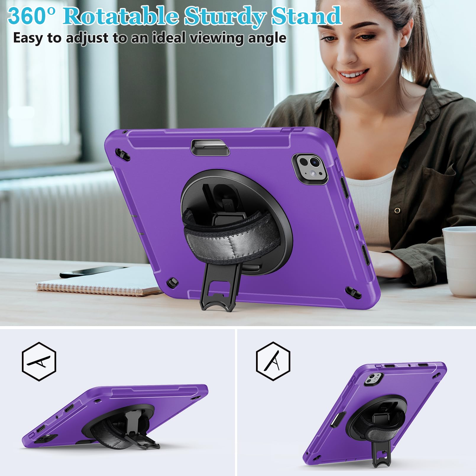 Case For Ipad Pro 11 2024: Tpu Cover For Ipad Pro 11 Inch 5Th Generation With Screen Protector  Stand  Handle  Shoulder Strap  P