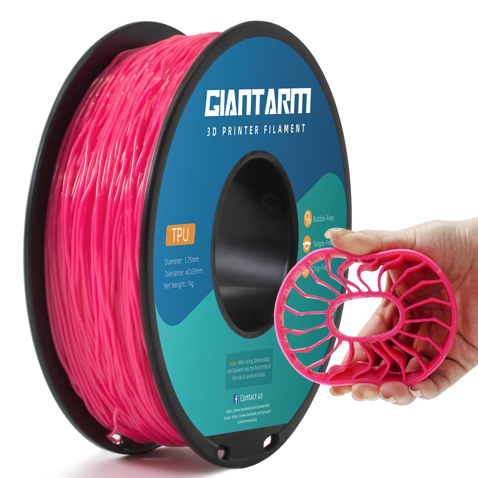 Giantarm Pink Tpu Filament, 95A Tpu Filament 1.75Mm, Dimensional Accuracy +/  0.03, Flexible Soft 3D Printer Filament 1Kg Spool(