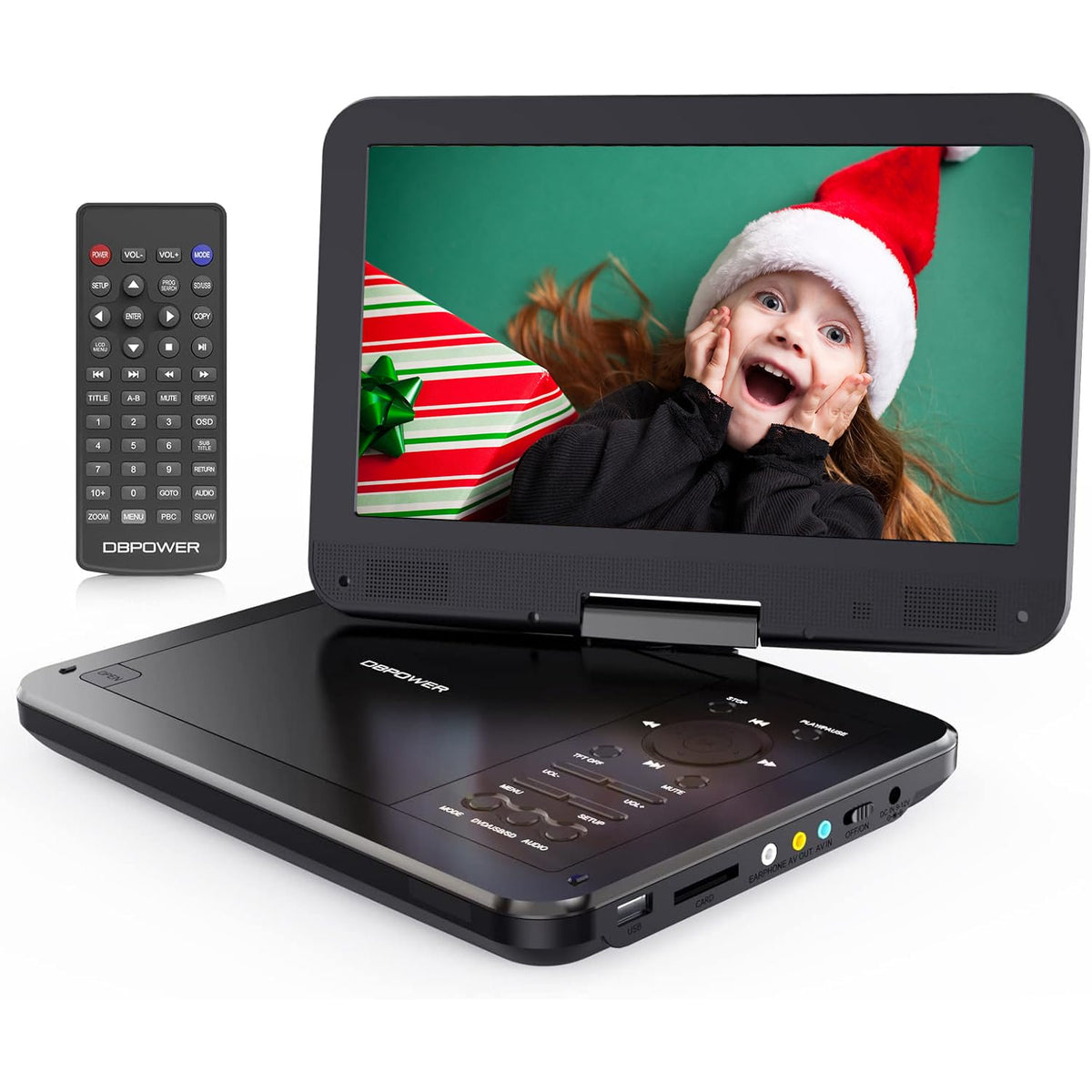 Dbpower 12' Portable Dvd Player With 5 Hour Rechargeable Battery, 10' Swivel Display Screen And Sd/Usb Port, With 1.8M Car Charger, Power Adaptor And Car Headrest Mount, Region Free (Black)