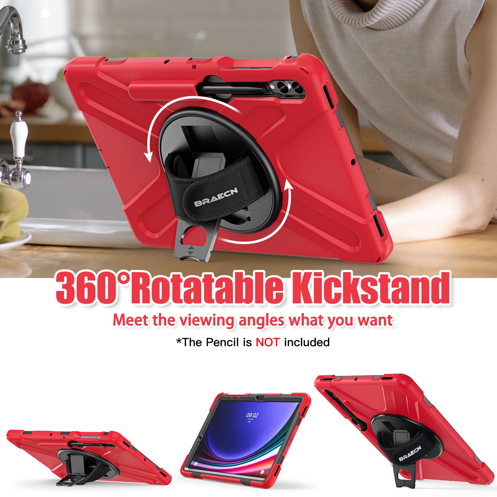 Braecnstock For Samsung Galaxy Tab S9 Fe+ Plus/ S9+ Plus/ S8+ Plus/ S7 Fe/ S7+ Plus 5G Tablet Case 12.4 Inch Silicone Shockproof