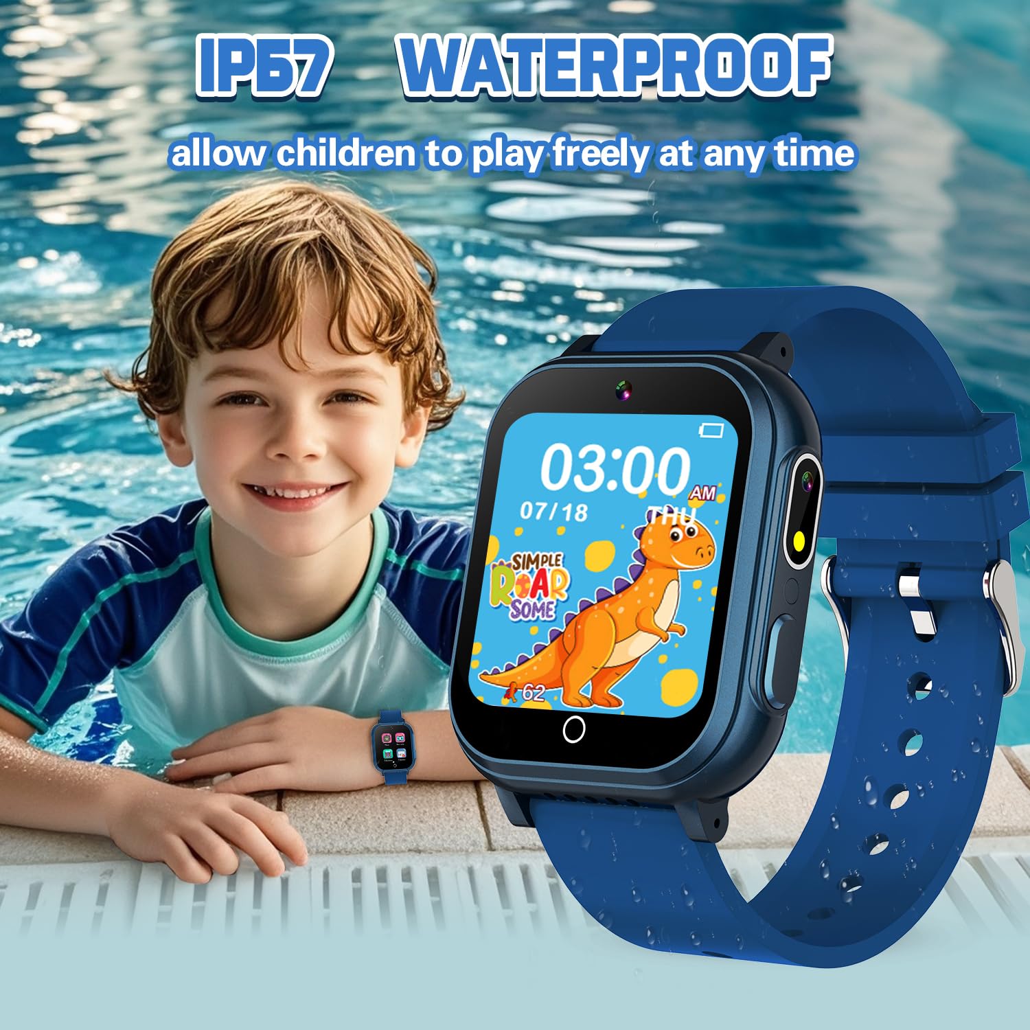 Kids Smart Watch Gift For Boys Ages 3-12, Ip67 Waterproof, 32 Puzzle Games, Hd Touchscreen Dual Camera Vedio Pedometer Music Pla