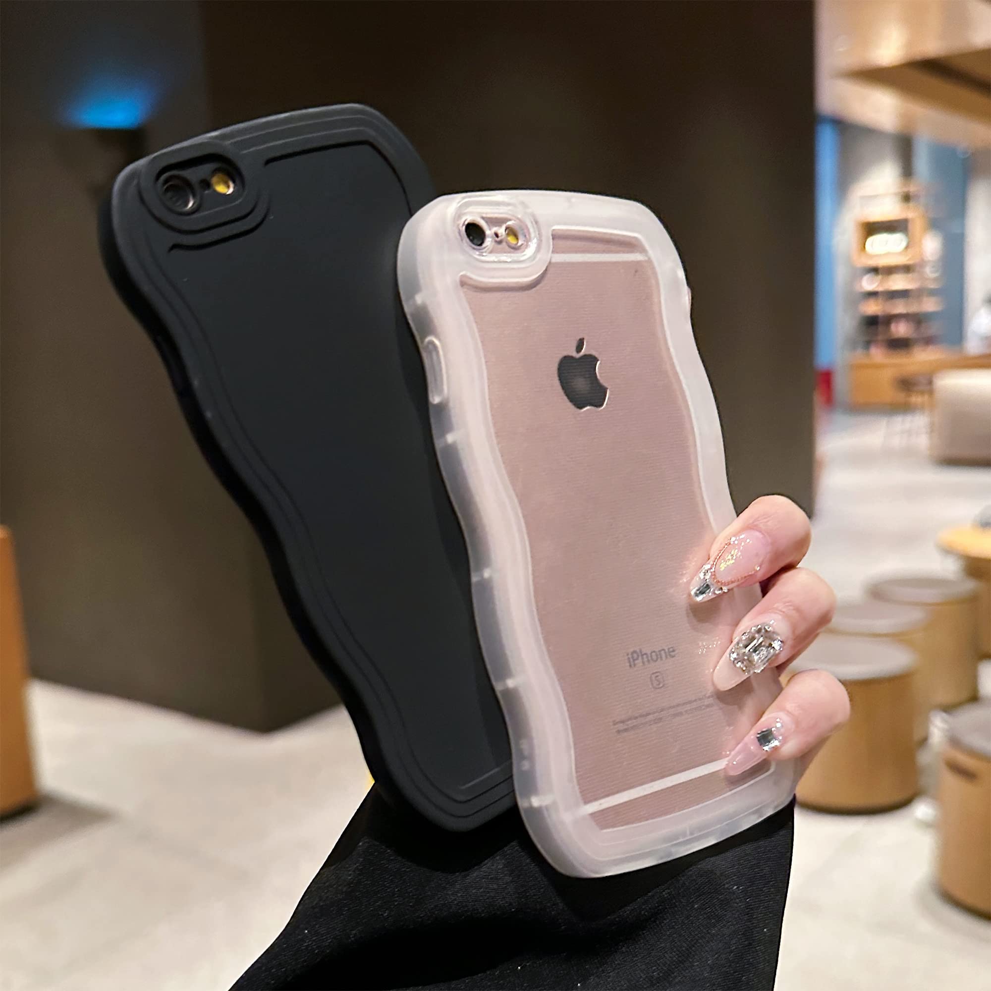 Skylmw Compatible With Iphone 6S/6 Case 4.7'', Cute Kawaii Curly Wave Frame Shape Soft Silicone Shockproof Protective Phone Cove