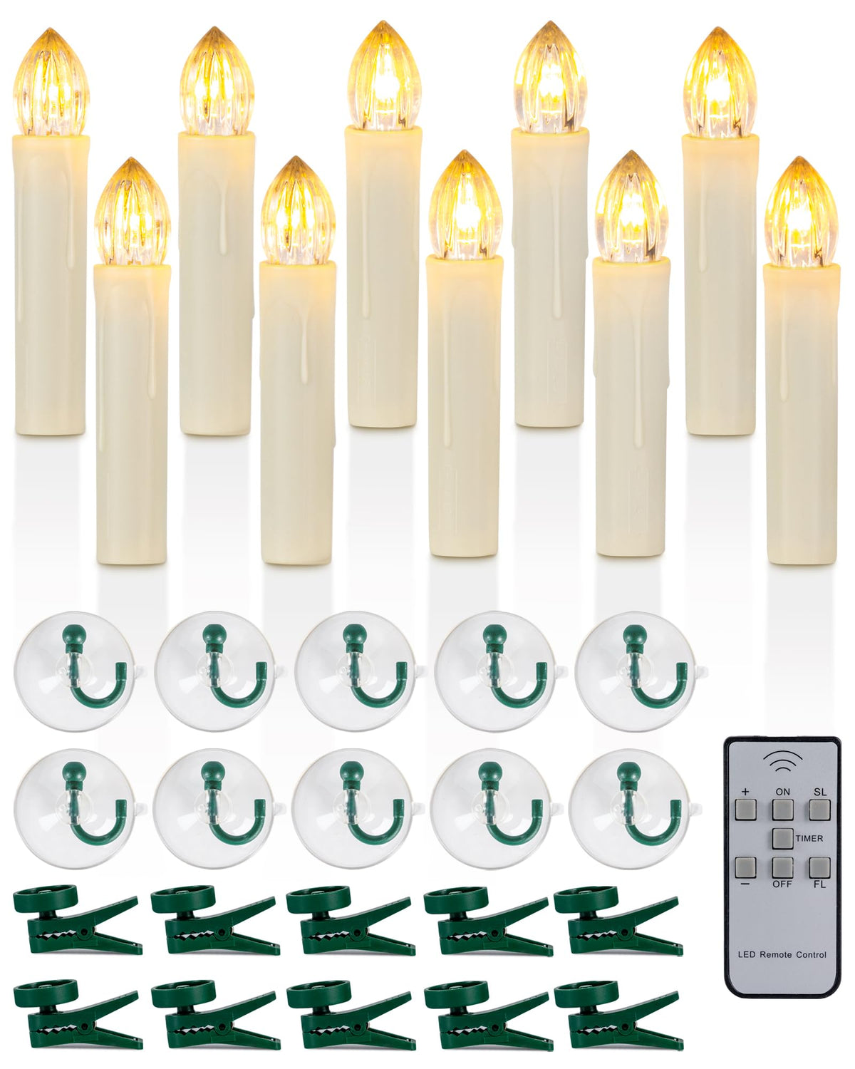 Raycare 10Pcs Led Flameless Window Candles With Remote Timer, Flameless Taper Candles Light Battery Operated, Flickering Warm Wh