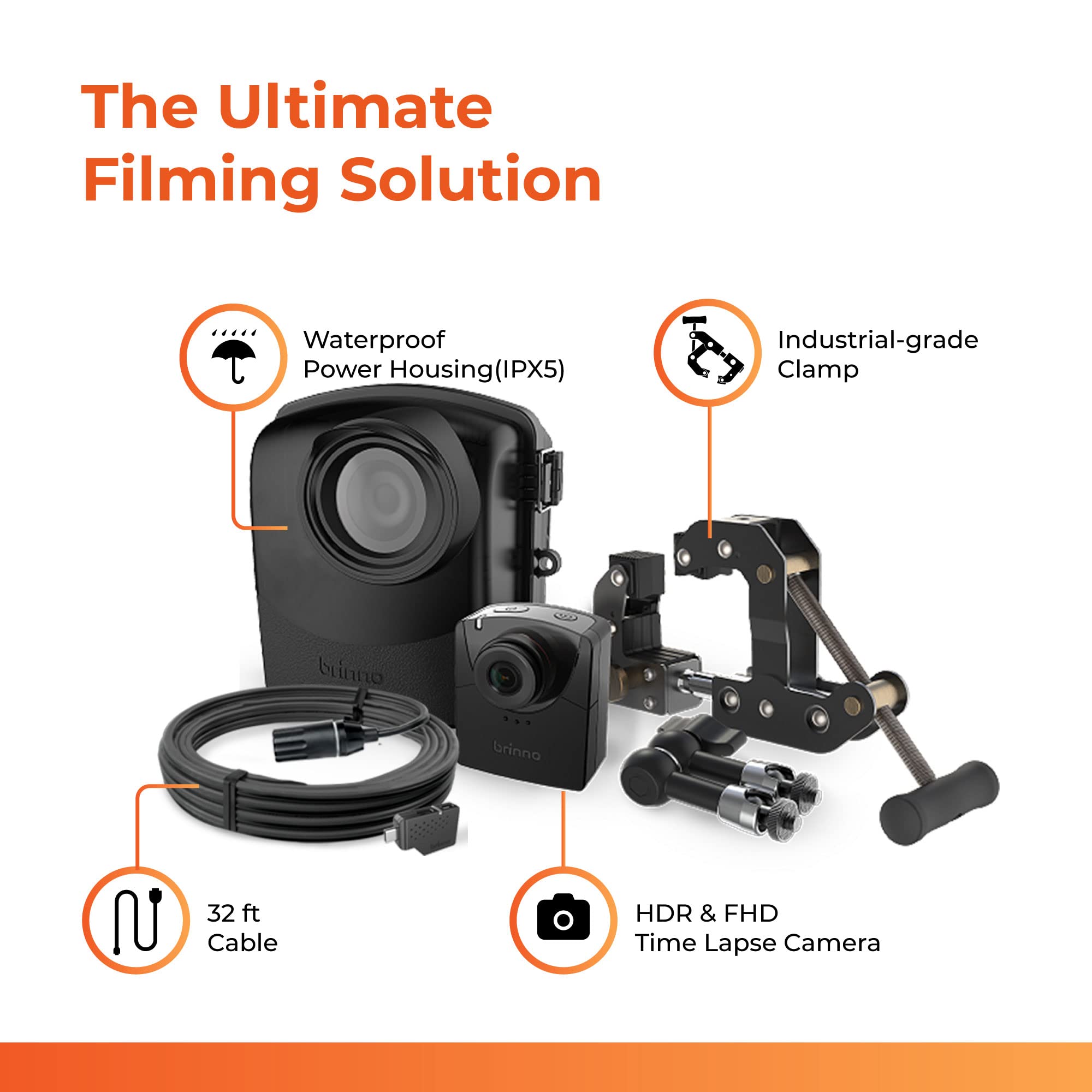 Brinno Bcc2000 Plus 4 Pack Construction Camera Bundle | Includes: Full Hd Tlc2000 Time Lapse Camera, 32 Ft Extender Kit, Clamp Mount & Waterproof Case | Cameras For Jobsites | 1 Year Battery | 4 Pack