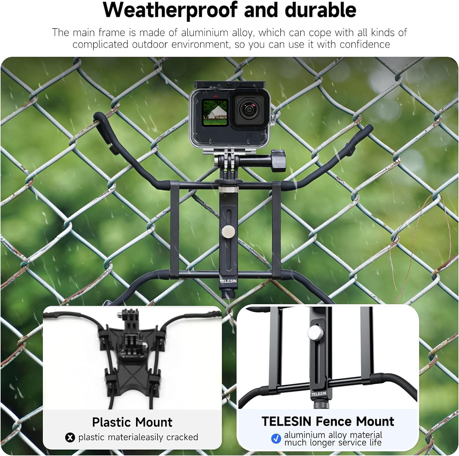 Telesin Camera Fence Phone Mount Mevo Start Game Changer Chain Link Video Recording Accessories, Backstop Lynkspyder Clamp Clip Holder Attachment For Gopro Insta360 Iphone Baseball Softball Tennis