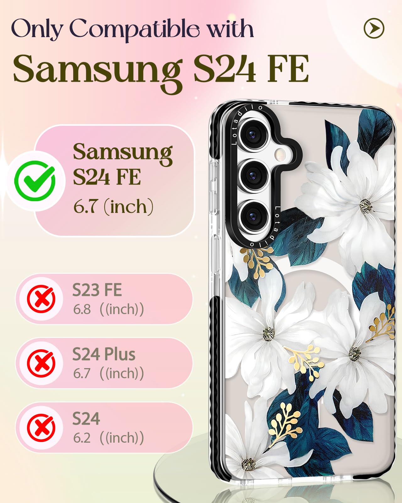 Lotadilo Cute Case For Samsung Galaxy S24 Fe For Women Girls - Funny Blue Flower Design Compatible With Magsafe Magnetic Ring Ho
