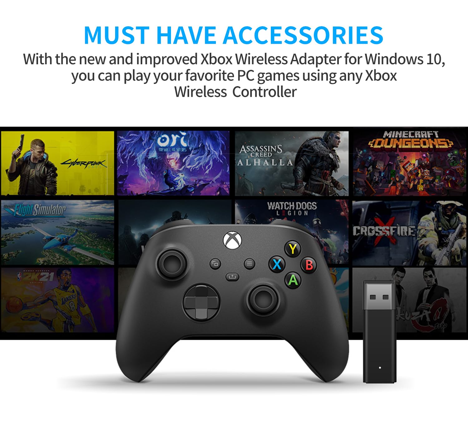 Rzkipdy Wireless Adapter with Original IC Chip for Xbox One Controller - Compatible with PC Windows 10/11, High-Speed Connectivity