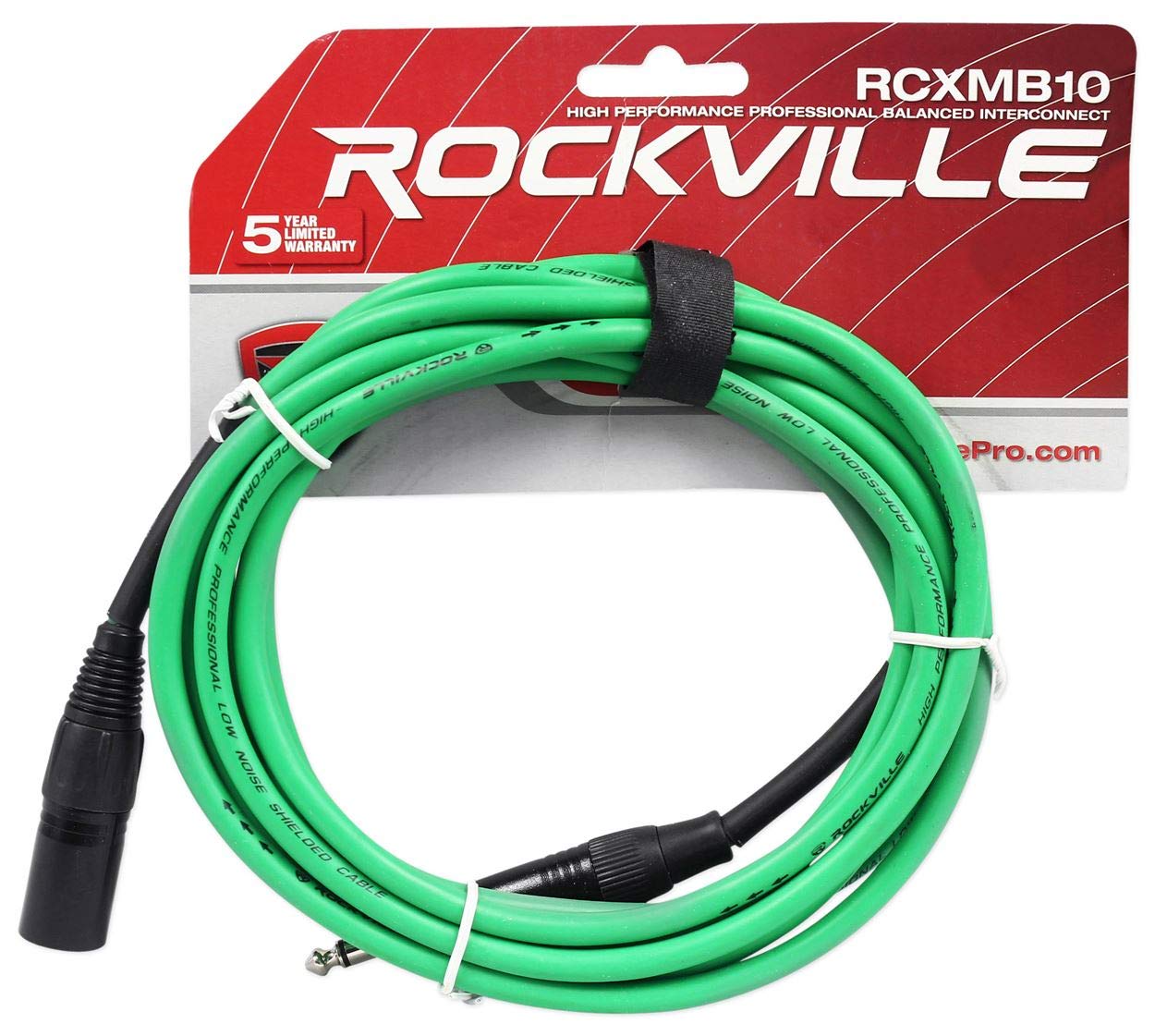 Rockville RCXMB10G 10 Male REAN XLR to 1/4 TRS Cable Green 100% Copper