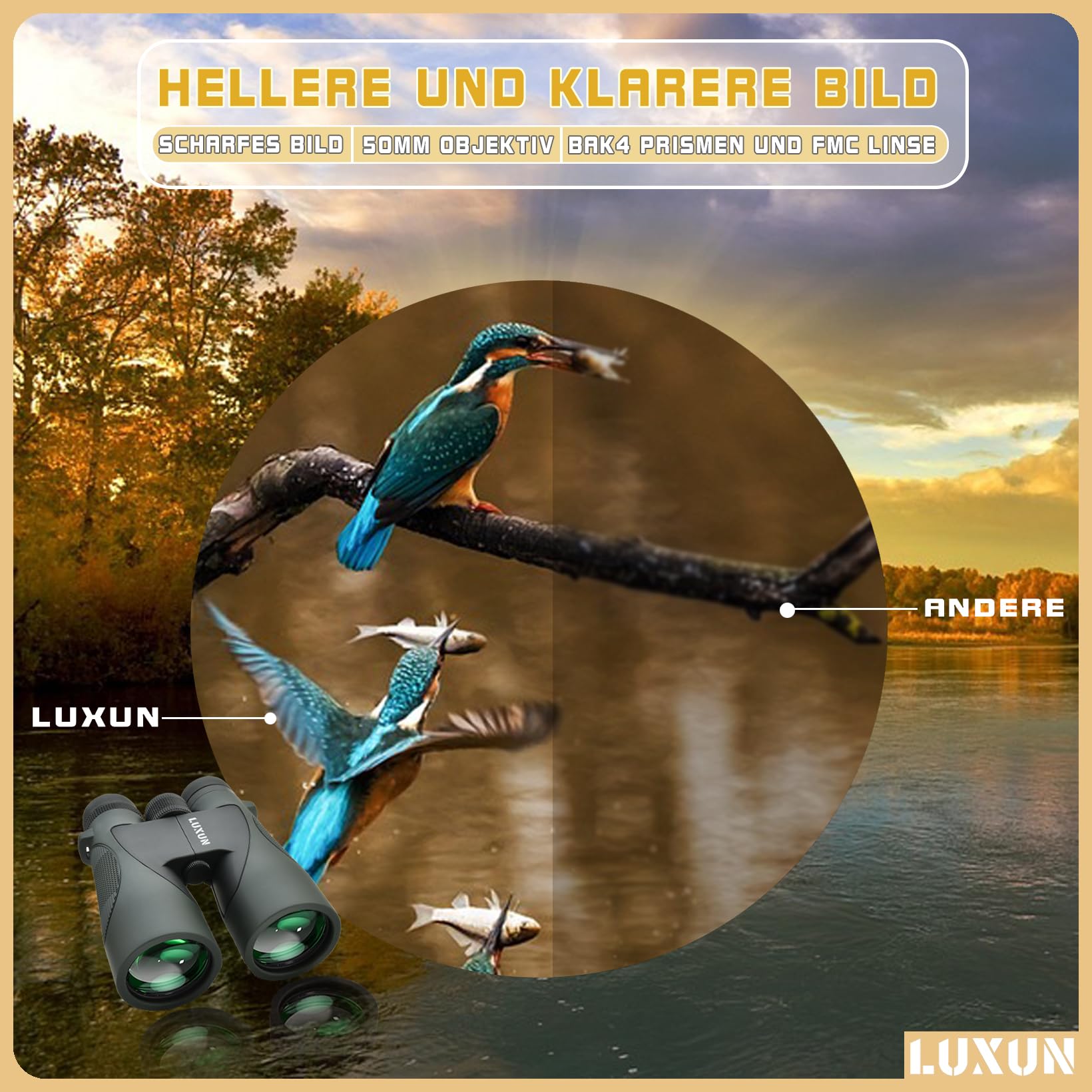 Luxun 12X50 High Powered Binoculars For Adults Hunting, Binoculars With Long Range Bak4 Prism Fmc Prisms, For Hunting Bird Watch