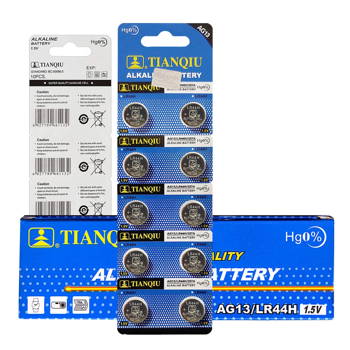 Tianqiu 50 357 Alkaline Watch Batteries Lr44 Ag13 Sr44W Battery