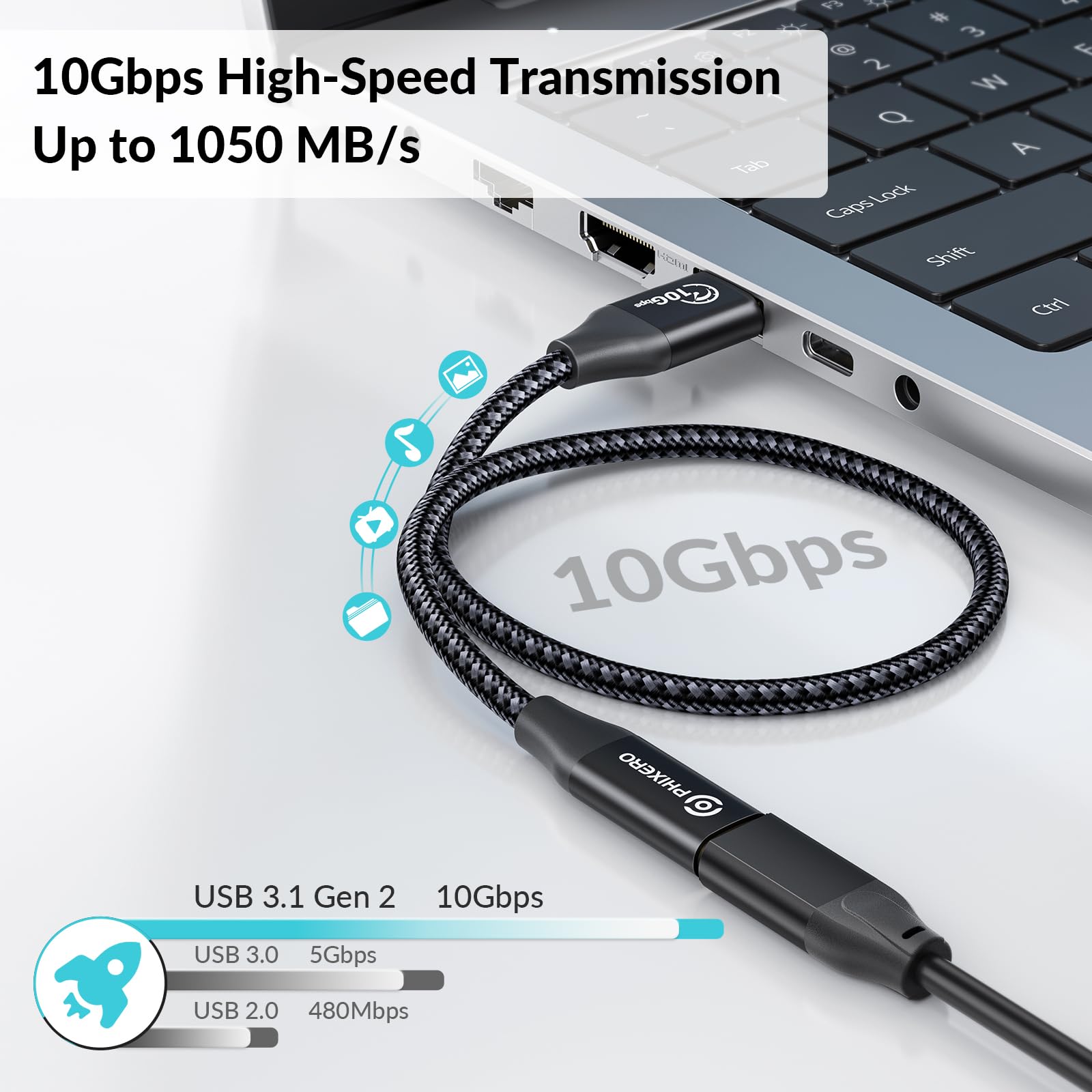 Phixero [10Gbps] Usb C Female To Usb Male Adapter 3.1 Gen 2 (1 Ft), 3A Fast Charging Usb A To Usb C Adapter With 10Gbps Data Tra