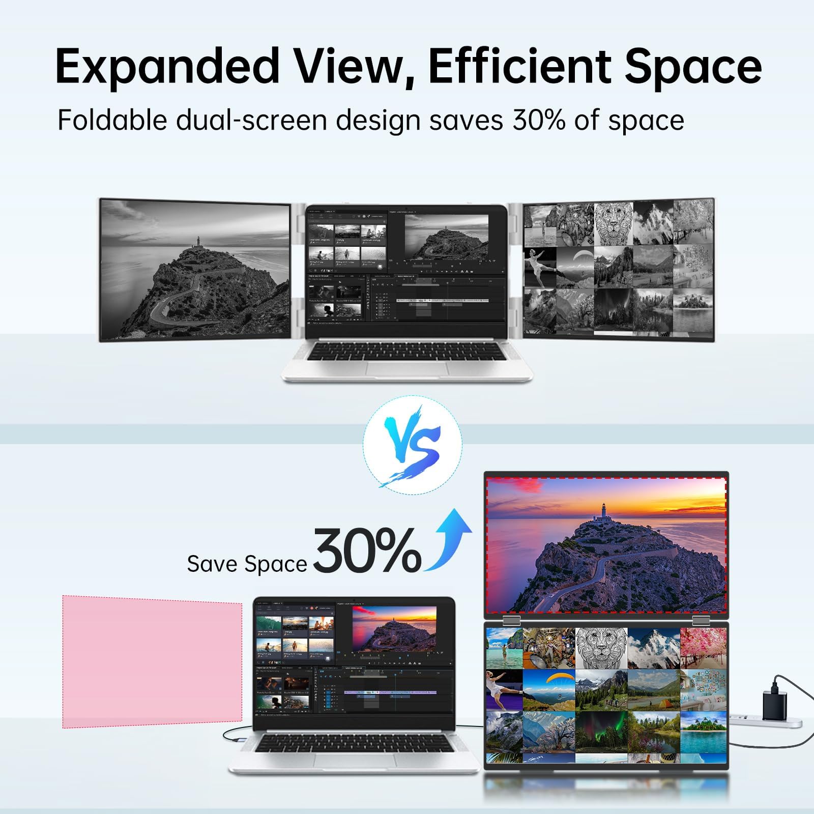 Innoview Laptop Screen Extender 15.6'' Dual Portable Monitors 1080P Fhd Stacked Folding Triple Monitor Hdmi Usb C Portable Dual