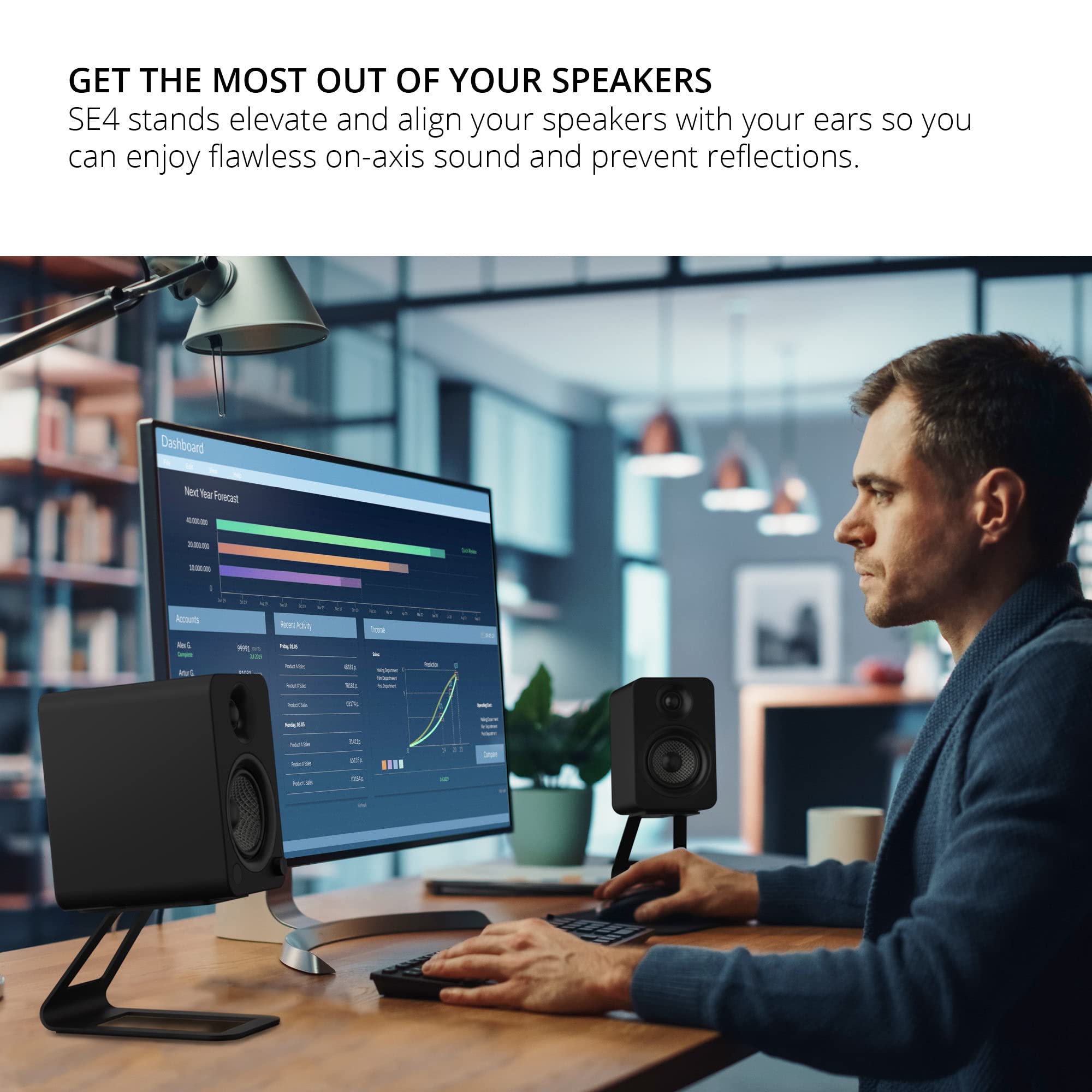 Kanto Se4 Speaker Stand, Black, Metal   Pair, 5.6In, 9Lbs Load Capacity, 2.0Mm Silicone Padding, 1/4'' 20 Mounting, Universal Fi