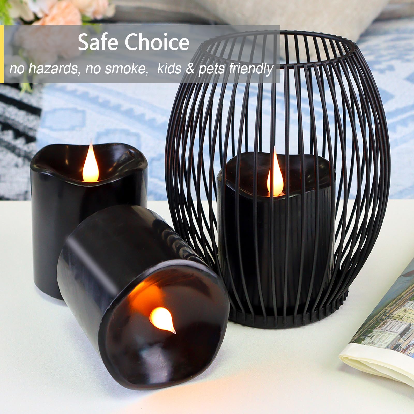 Techlong Black Flameless Candles, Halloween Candles Battery Operated With Remote Timer, 3D Moving Flame Flickering Last 600+ Hou