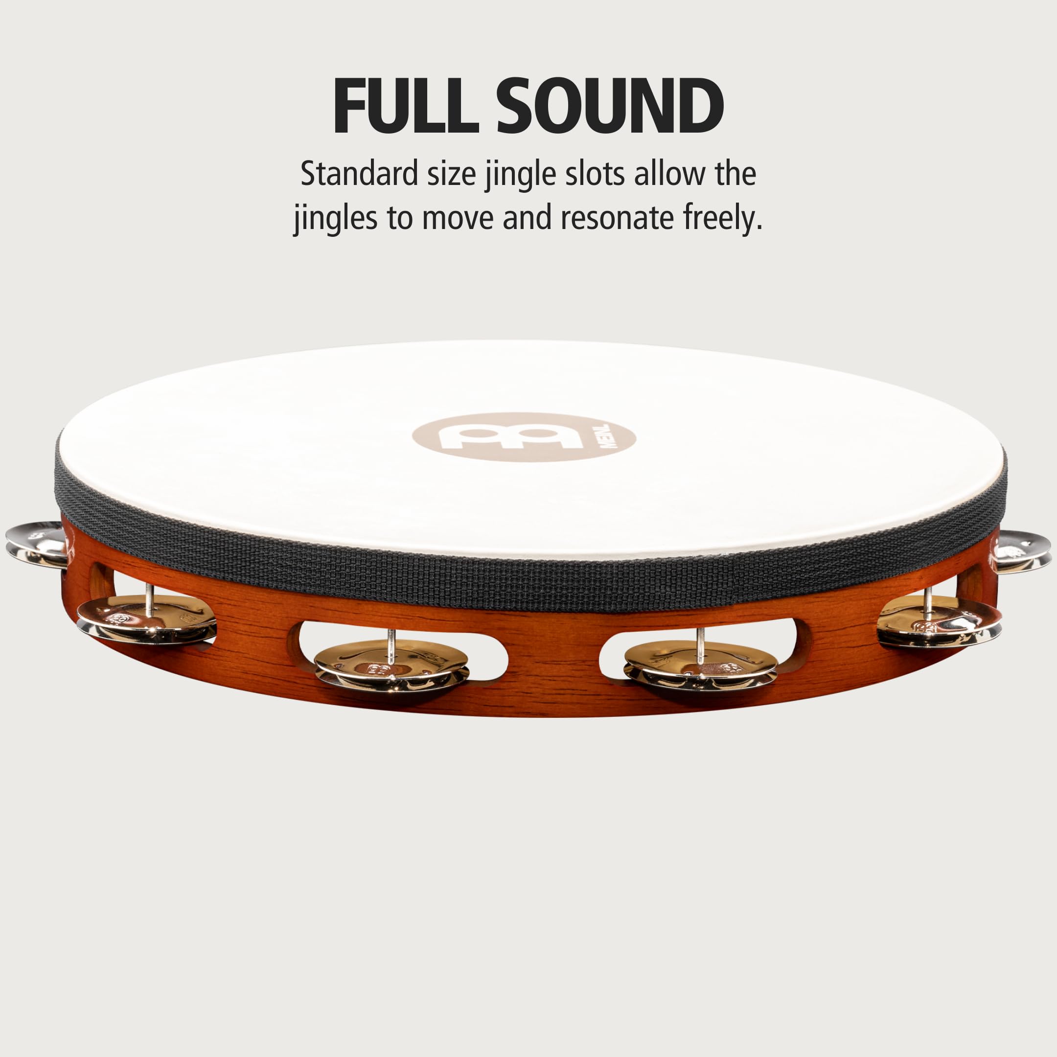 Meinl Percussion Tah1Ab Traditional 10 Inch Wood Tambourine With Goat Skin Head And Steel Jingles, 1 Row