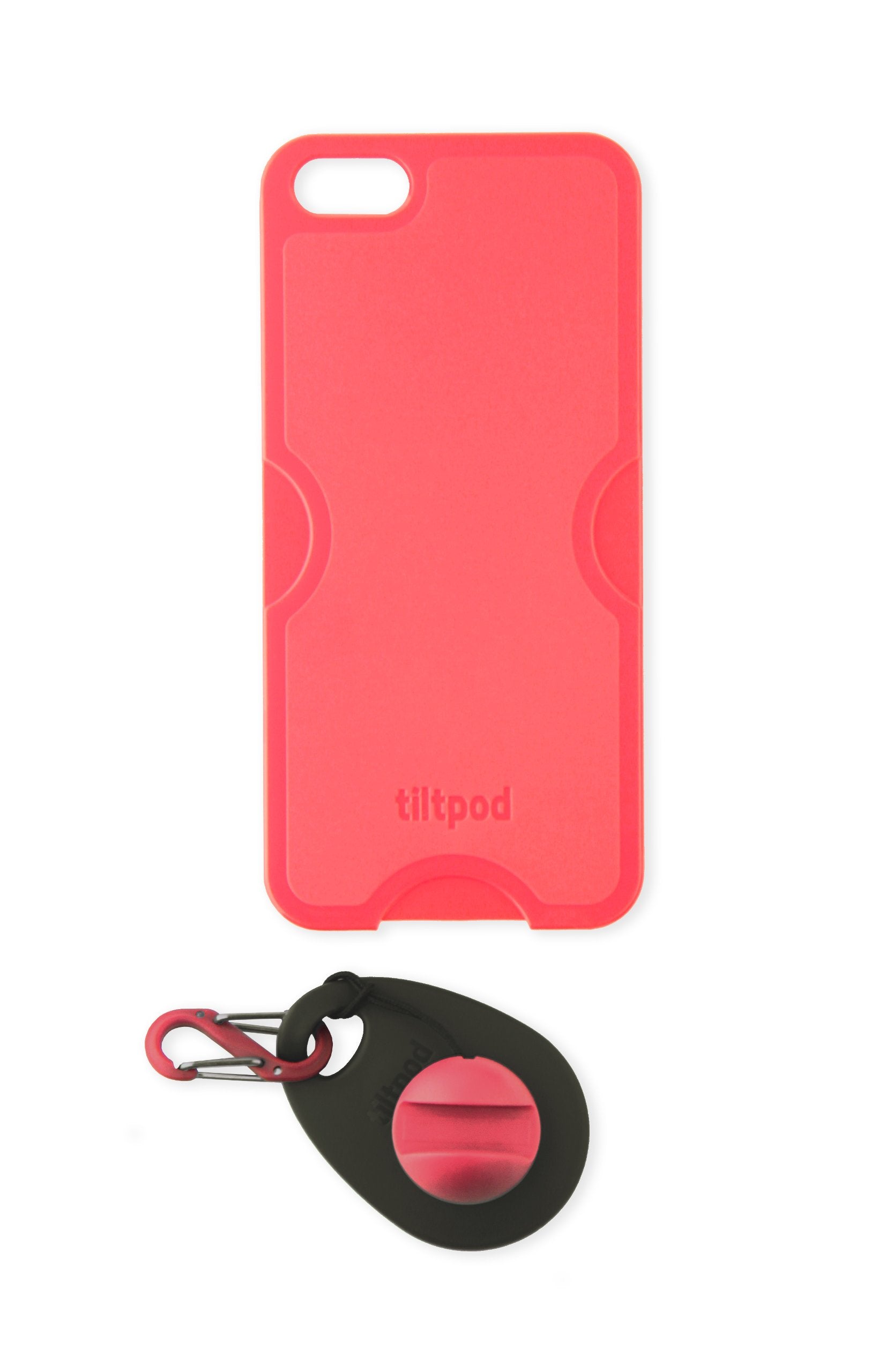 Tiltpod Keychain stand and case for iPhone 5, mini pivoting tripod - rubine