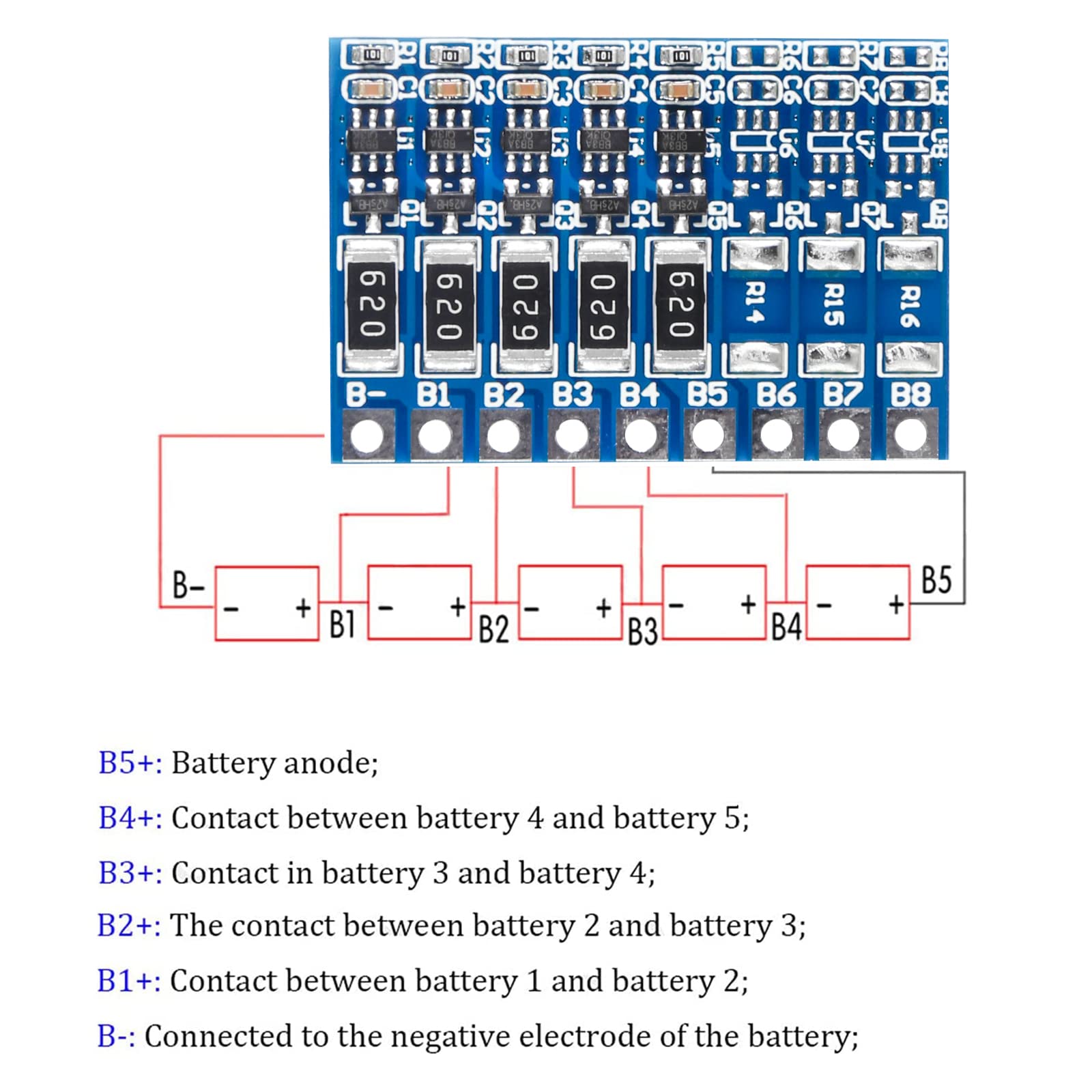 Alinan 6Pcs 5S 21V 4.2V Li Ion Balancer Board 18650 Li Ion Balncing Full Charge Battery Balance Function Protection Board