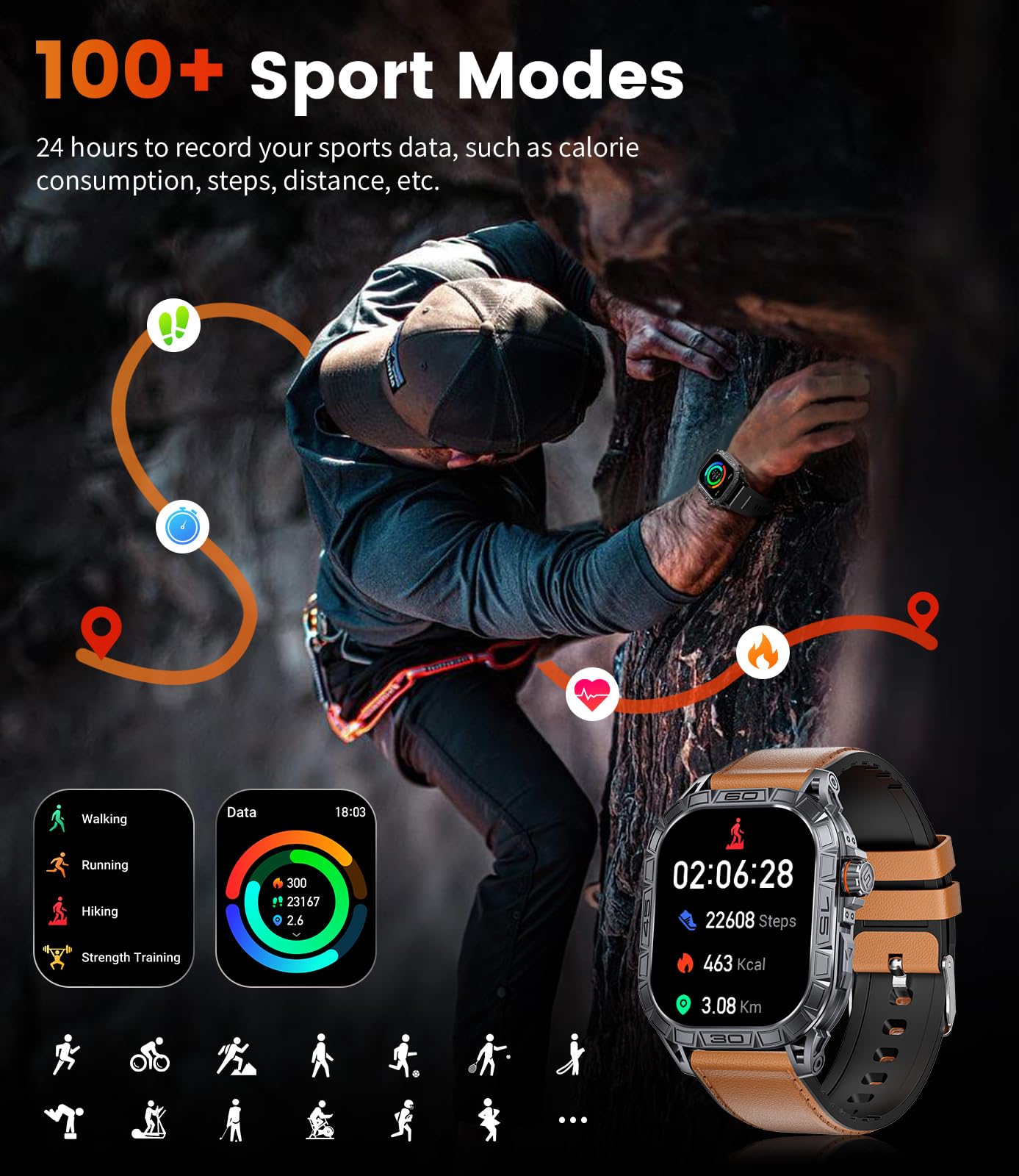 Lige Military Smart Watch For Men(Call Receive/Dial) With 3 Straps,1.96''Hd Big Amoled Rugged Smartwatch For Iphone/Android Phon