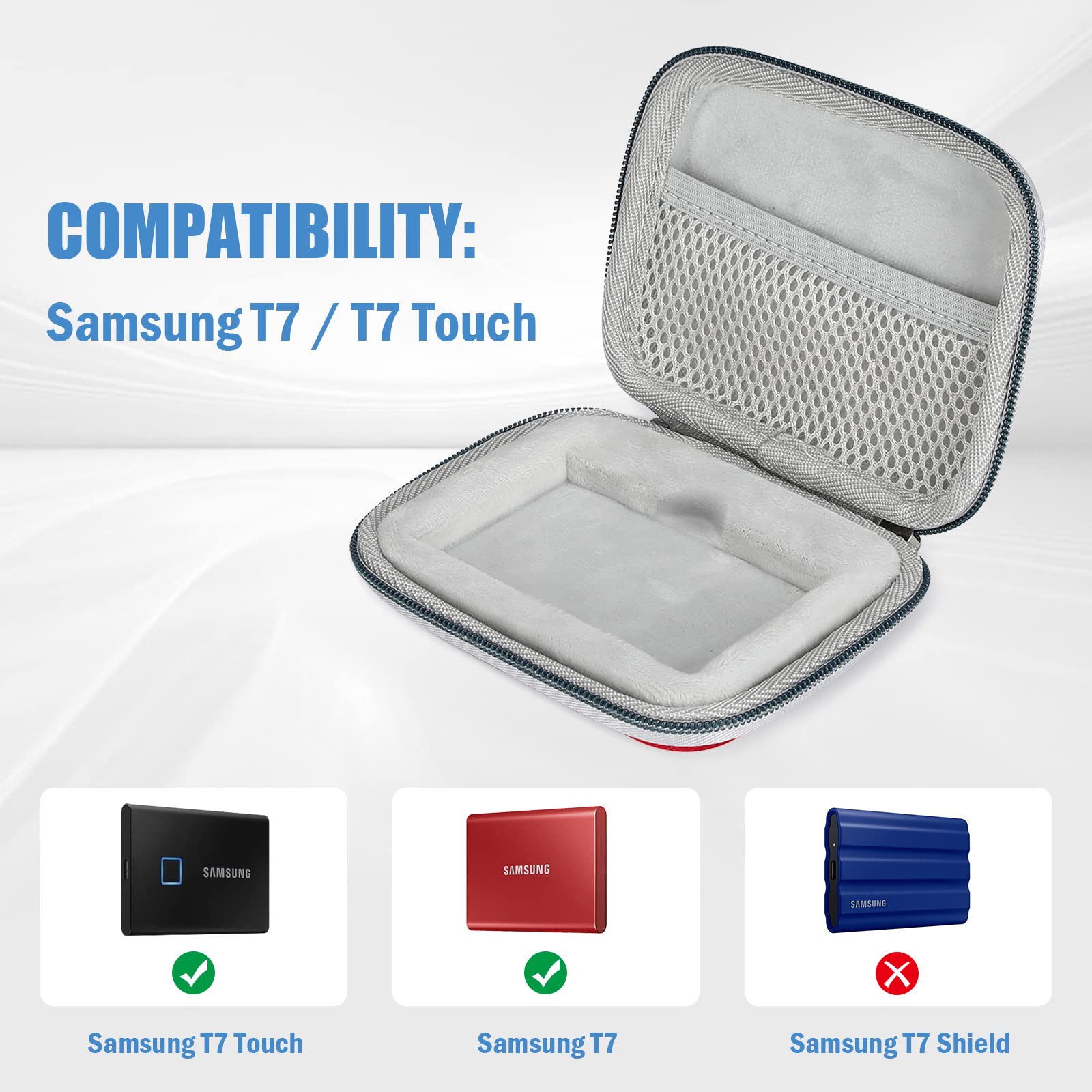 Procase Hard Carrying Case Compatible For Samsung T7/ T7 Touch Portable Ssd With 2 Cable Ties, Shockproof Travel Organizer For T