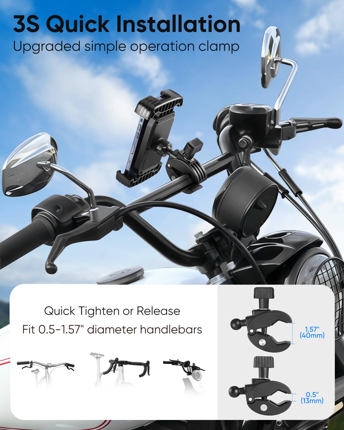 Narmle Bike Motorcycle Phone Mount Holder, [Anti Vibration] Bicycle Phone Holder Handlebar, Ebike Electric Scooter Atv Cell Phon