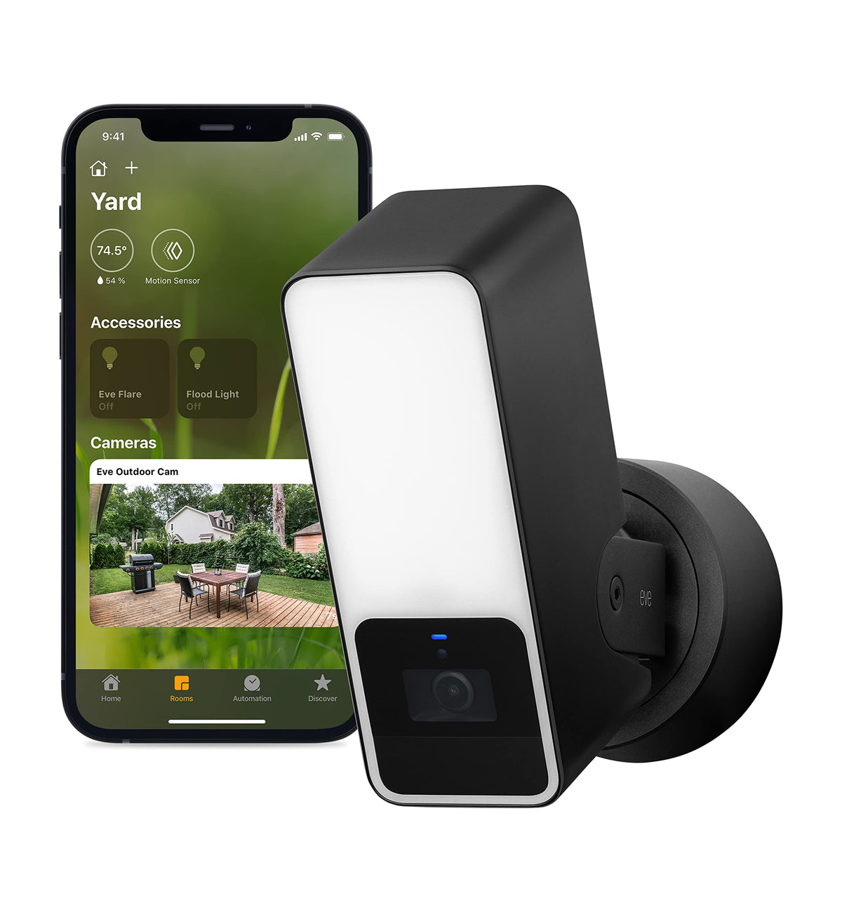 Eve Outdoor Cam   Secure Floodlight Camera, Maximum Security & Privacy (Homekit Secure Video), 1080P, Night Vision, Wi Fi (2.4 G