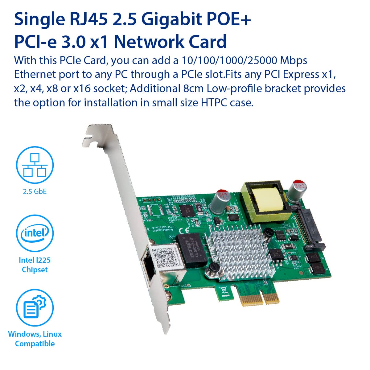 Io Crest 2.5 Gigabit Poe+ Pci E X1 Ethernet Network Card