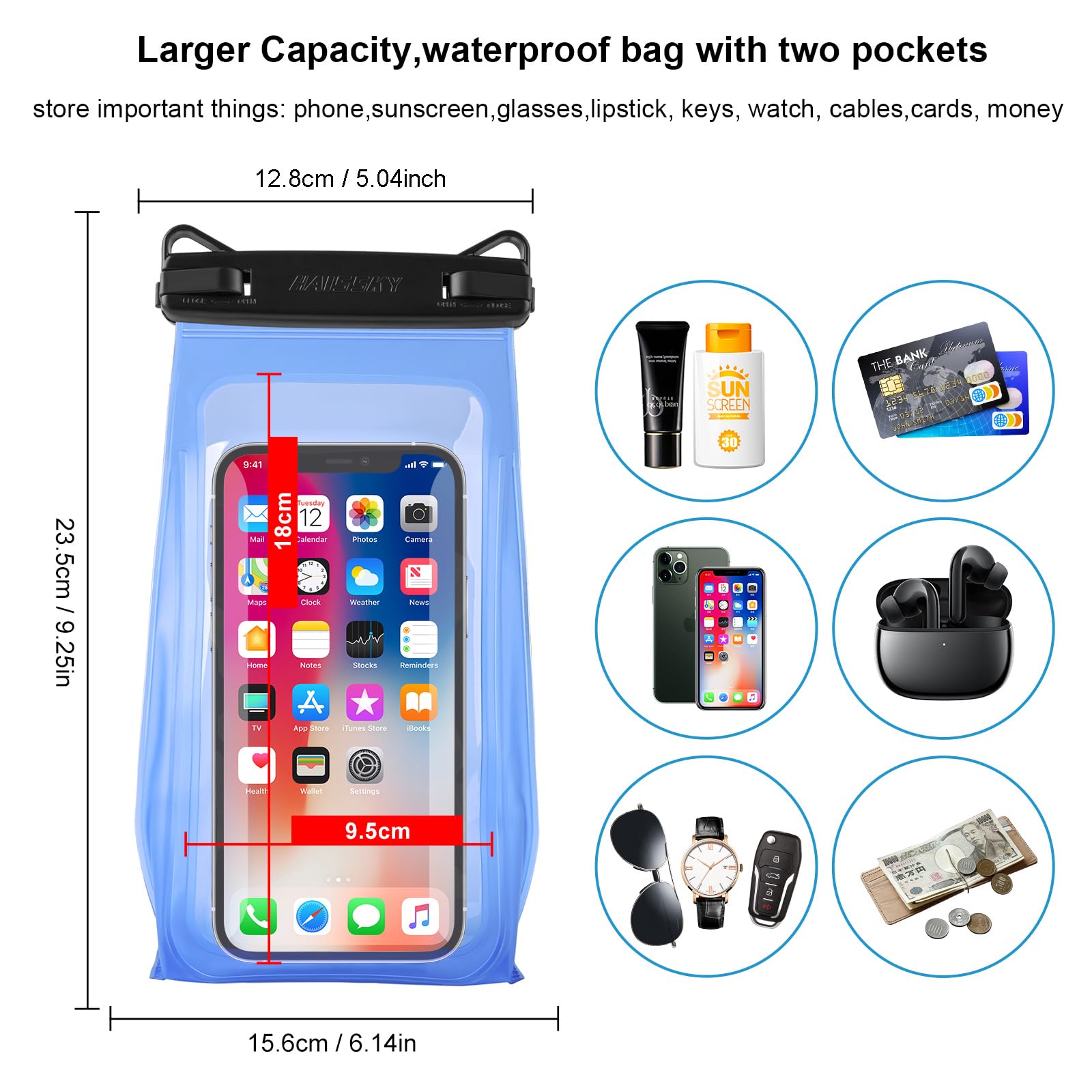 Large Capacity Waterproof Phone Pouch Floating, Waterproof Bag Case For Iphone 15 14 13 12 11 Pro Max X Xr 8 Plus Samsung Up To
