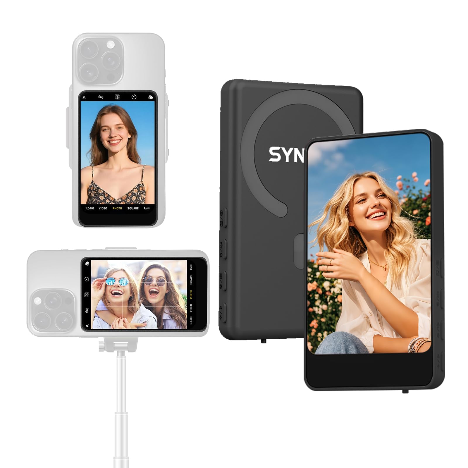 Synco M4 Magnetic Vlog Selfie Monitor Screen, Back Camera Monitor For Live Stream Tiktok, Compatible With Iphone & Android,4'' 4