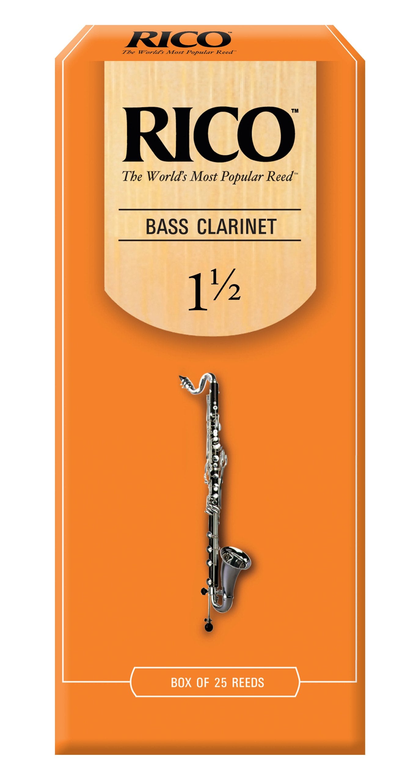 Rico Bass Clarinet Reeds, Strength 1.5, 25 Pack