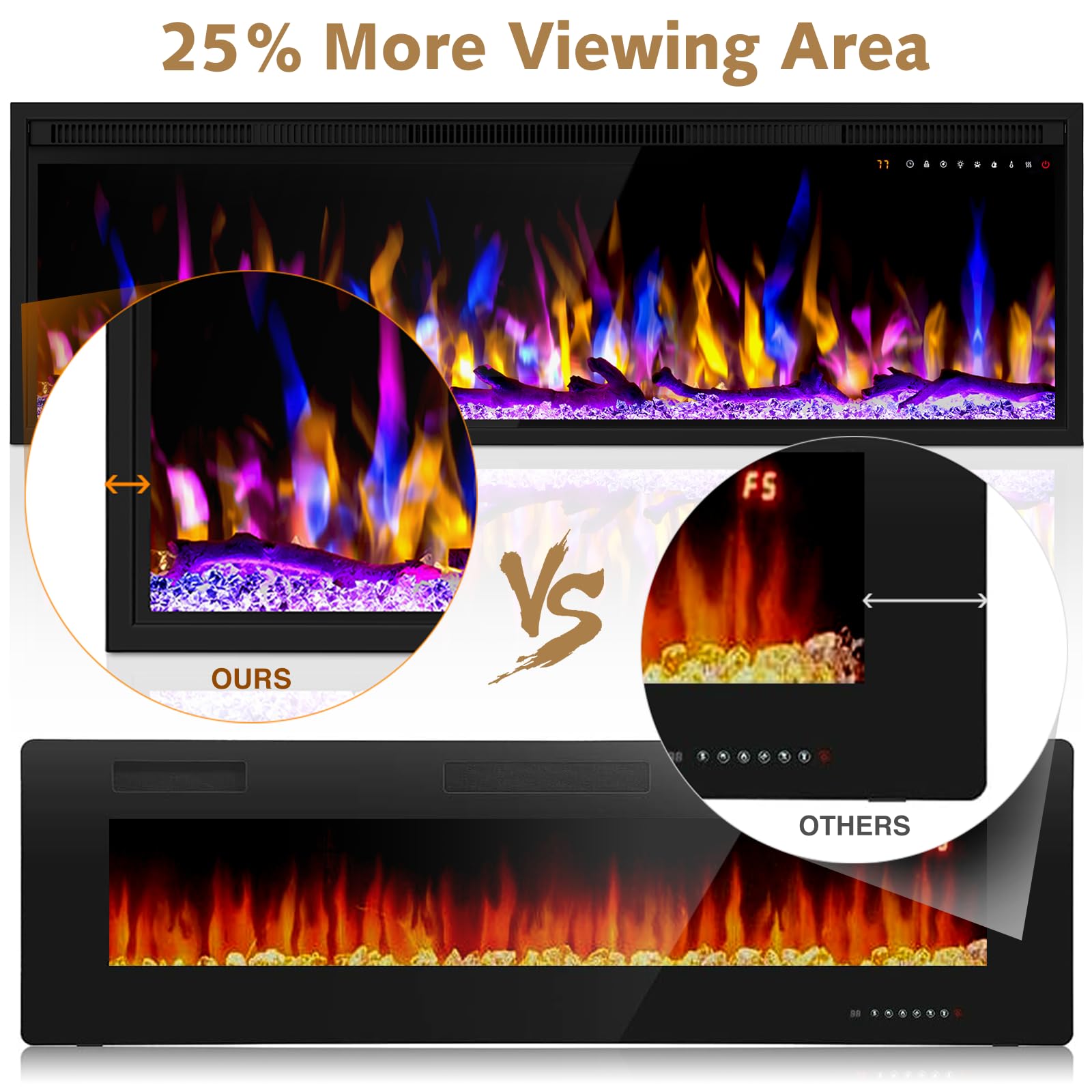 Smart 60'' Wifi Enabled Electric Fireplace Heater, Recessed In Wall And Wall Mounted Linear Fireplace,Compatible With Alexa,13 A