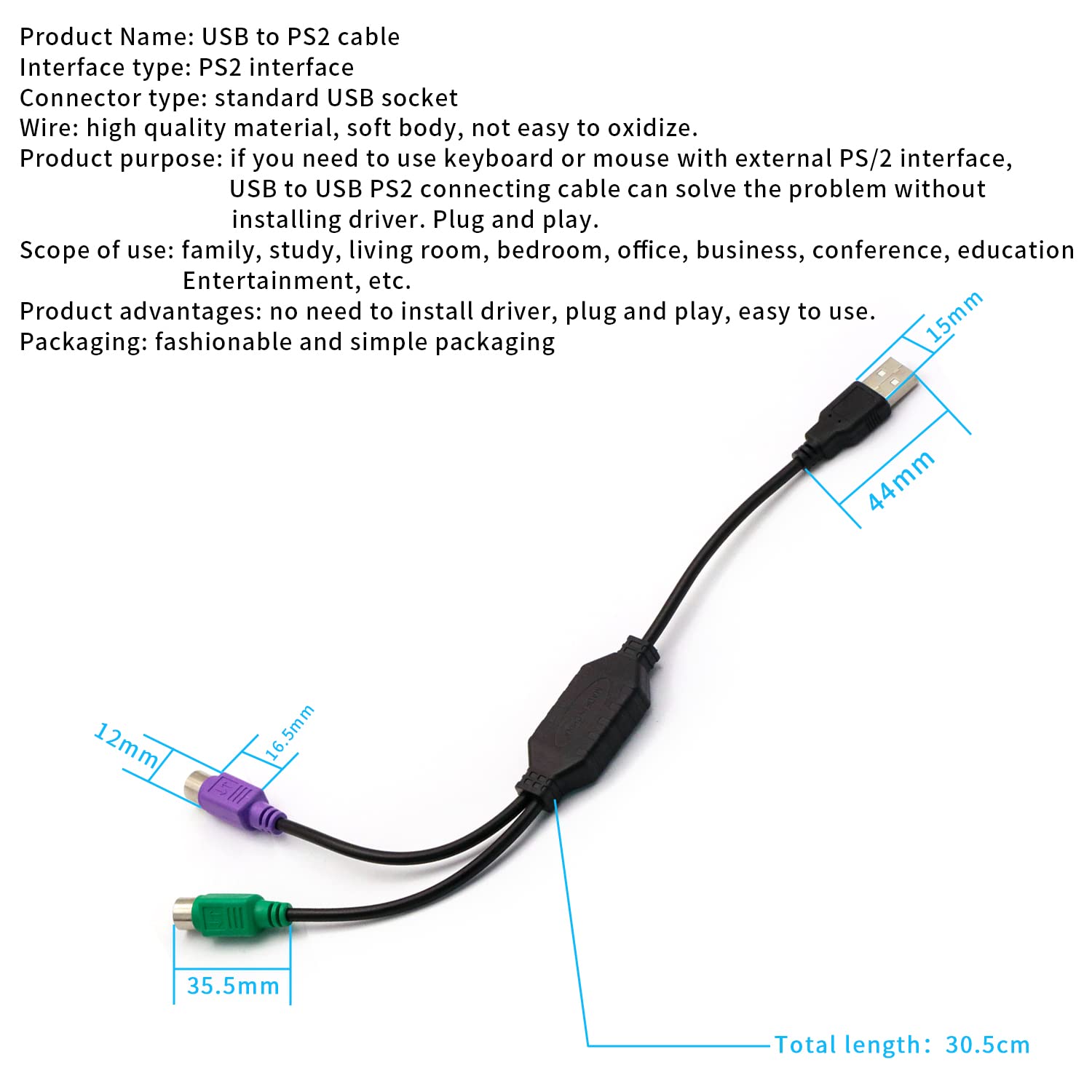 Dafurui Ps/2 To Usb Adapter Cable, 4Pack Ps2 Female To Usb Male Converter Connector Adapter For Pc Keyboard