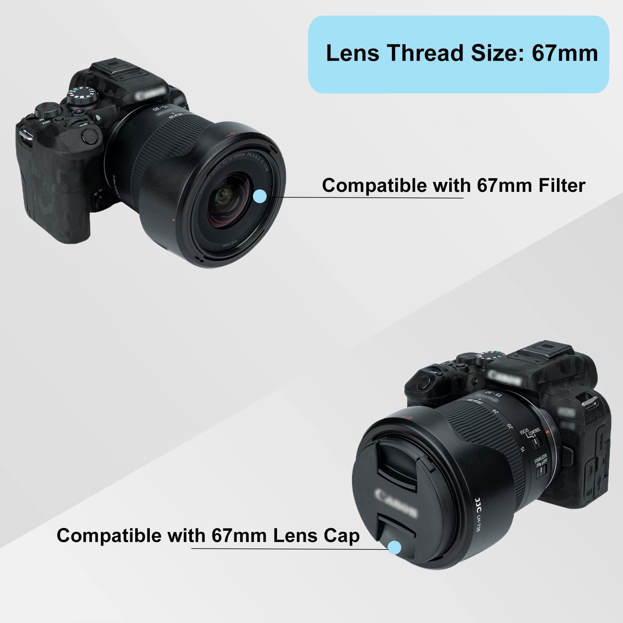 JJC Lens Hood for Canon RF 15-30mm F4.5-6.3 IS STM Replaces EW-73E Reversible 67mm Filter Compatible