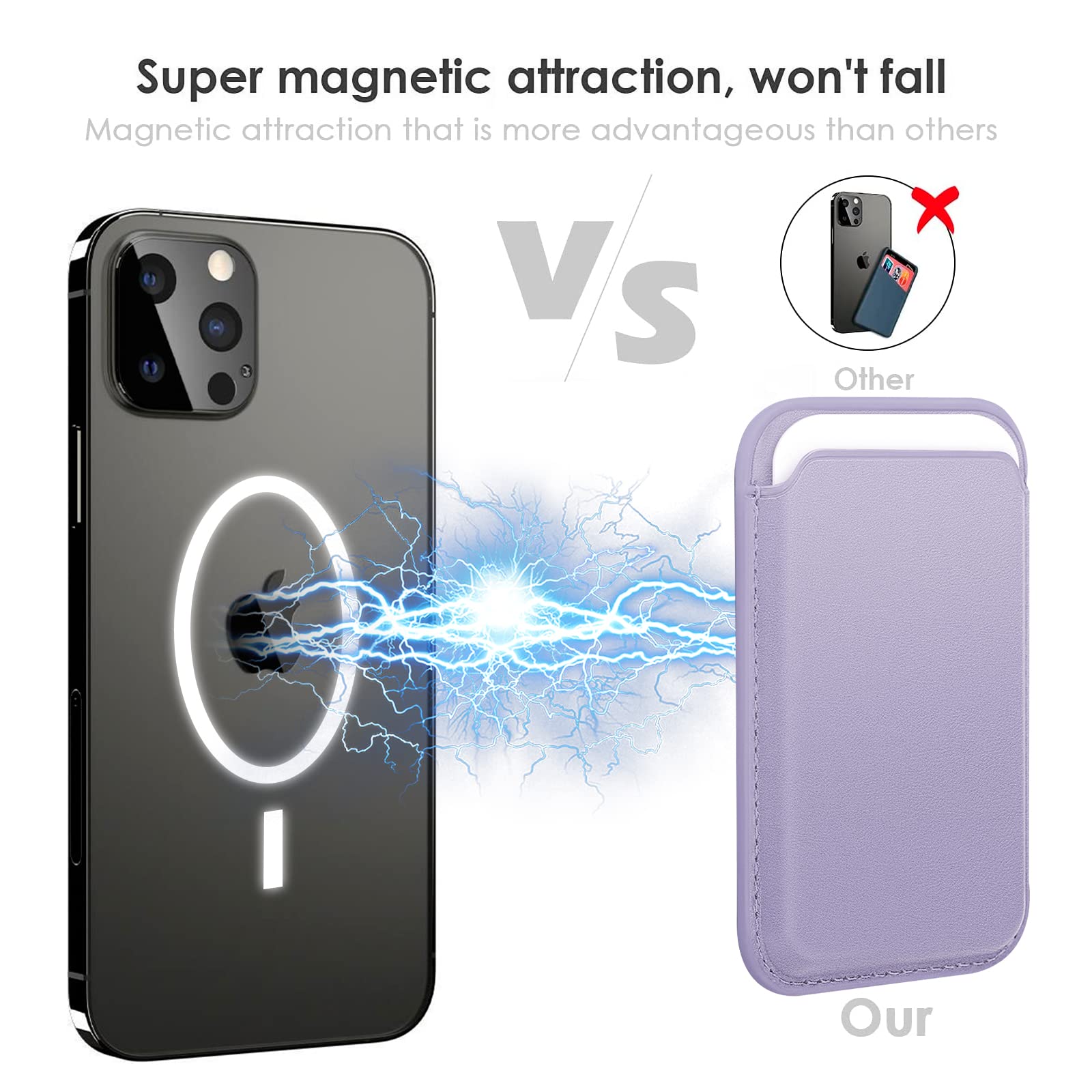 Wallfid Magsafe Wallet Leather Compatible With Iphone 15/14/13/12 Pro/Max/Plus/Mini,Rfid Card Holder With Magsafe Magnet (Purple