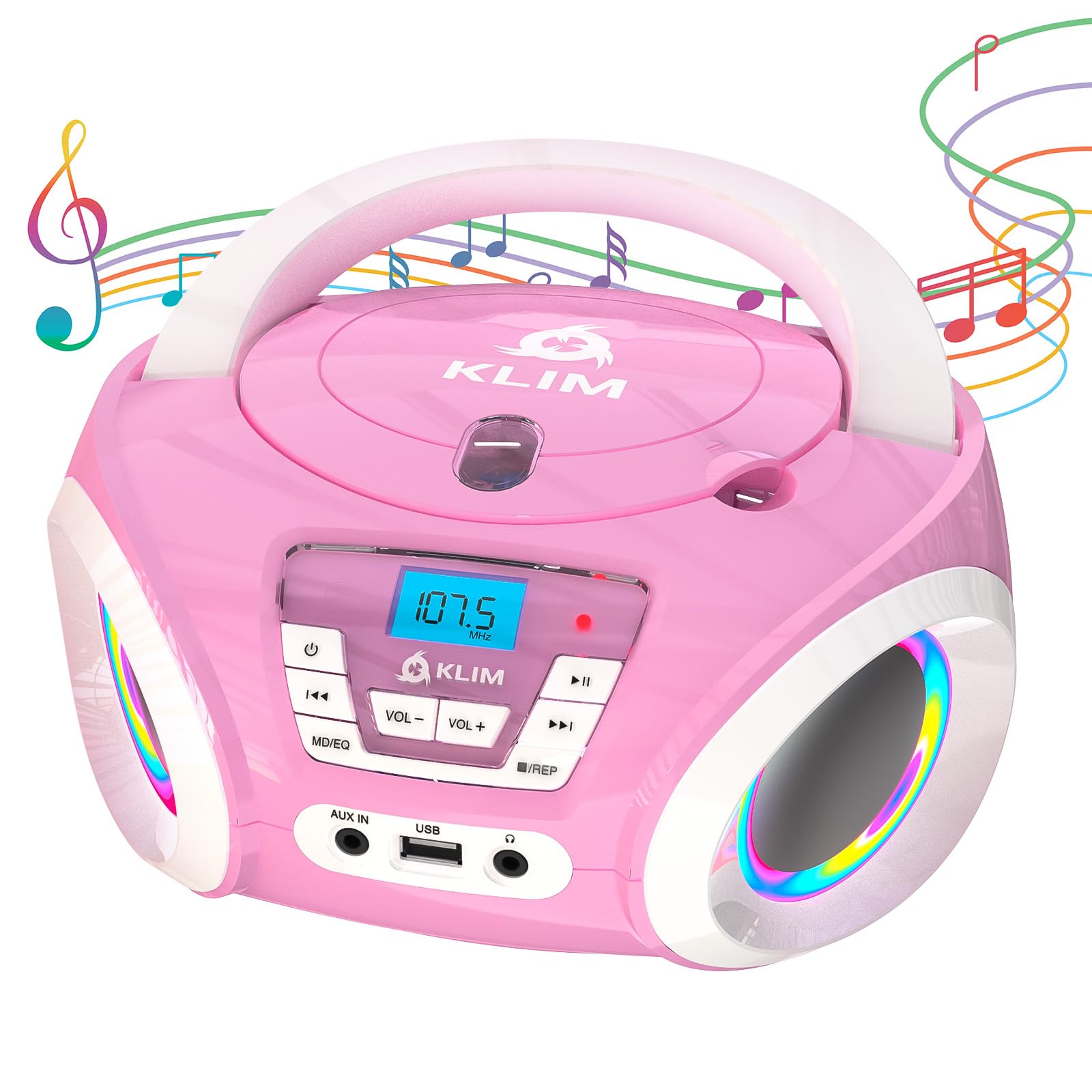Klim Candy Kids Portable Cd Player For Kids   New Version 2024   Fm Radio   Batteries Included   Cd Boombox For Kids   Cute Pink