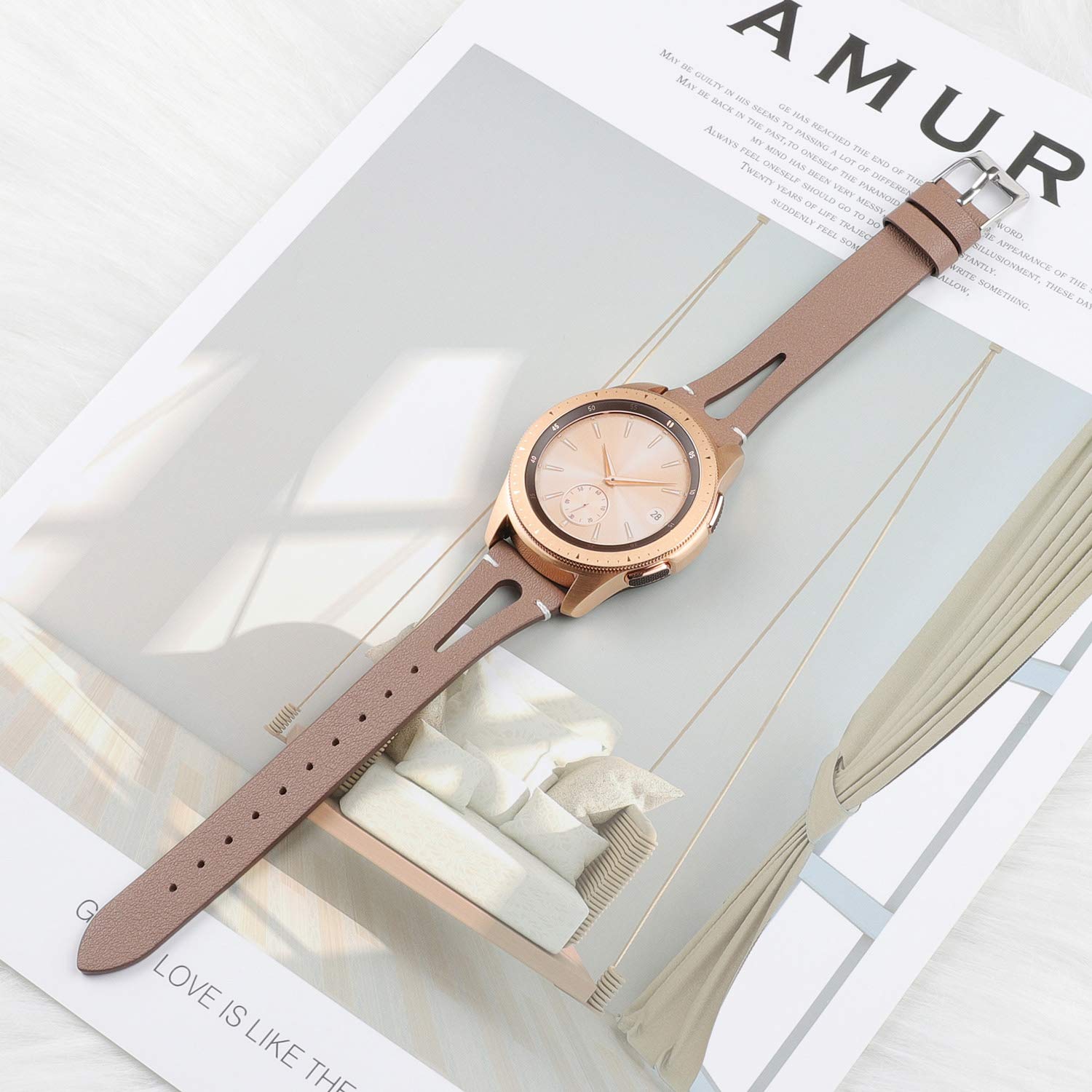 Toyouths Leather Strap Compatible With Samsung Galaxy Watch 4 Bands/Galaxy Watch 5 Band/Active 2 Watch Band Women Men, 20Mm Wris