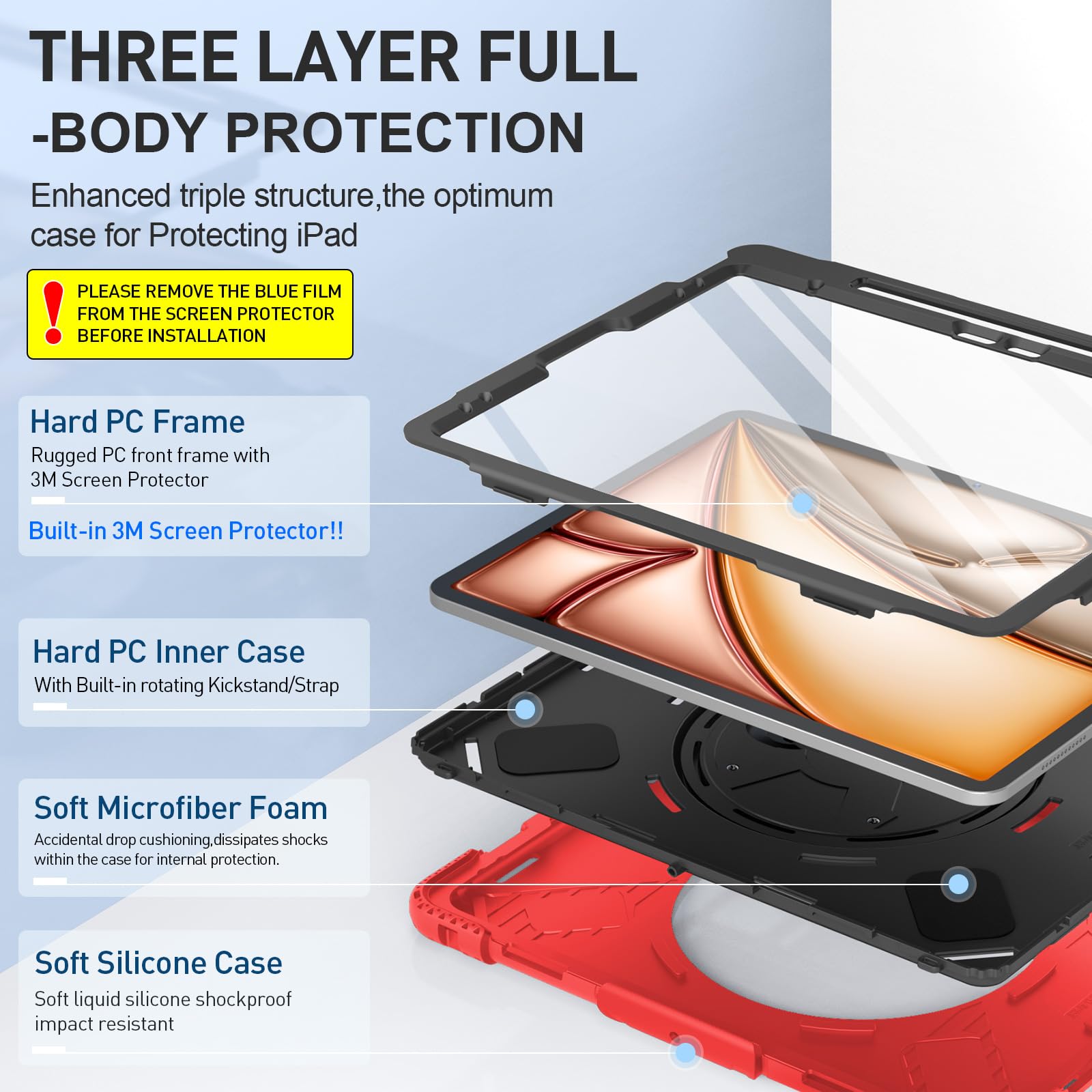 Supfives Case For Ipad Air 13 Inch 2024,Upgraded Military Shockproof Silicone Cover With Screen Protector+Hand Strap+Shoulder St