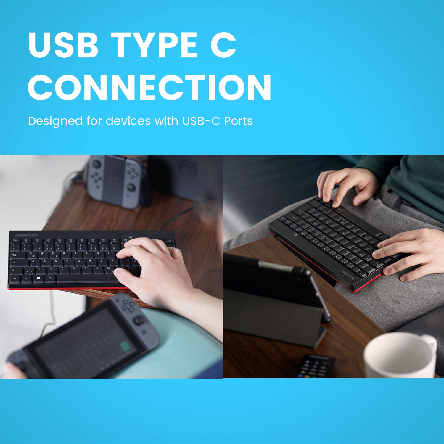 Perixx Periboard 422 Wired Usb C Mini Keyboard, Usb Type C Connector, Black, Us English Layout