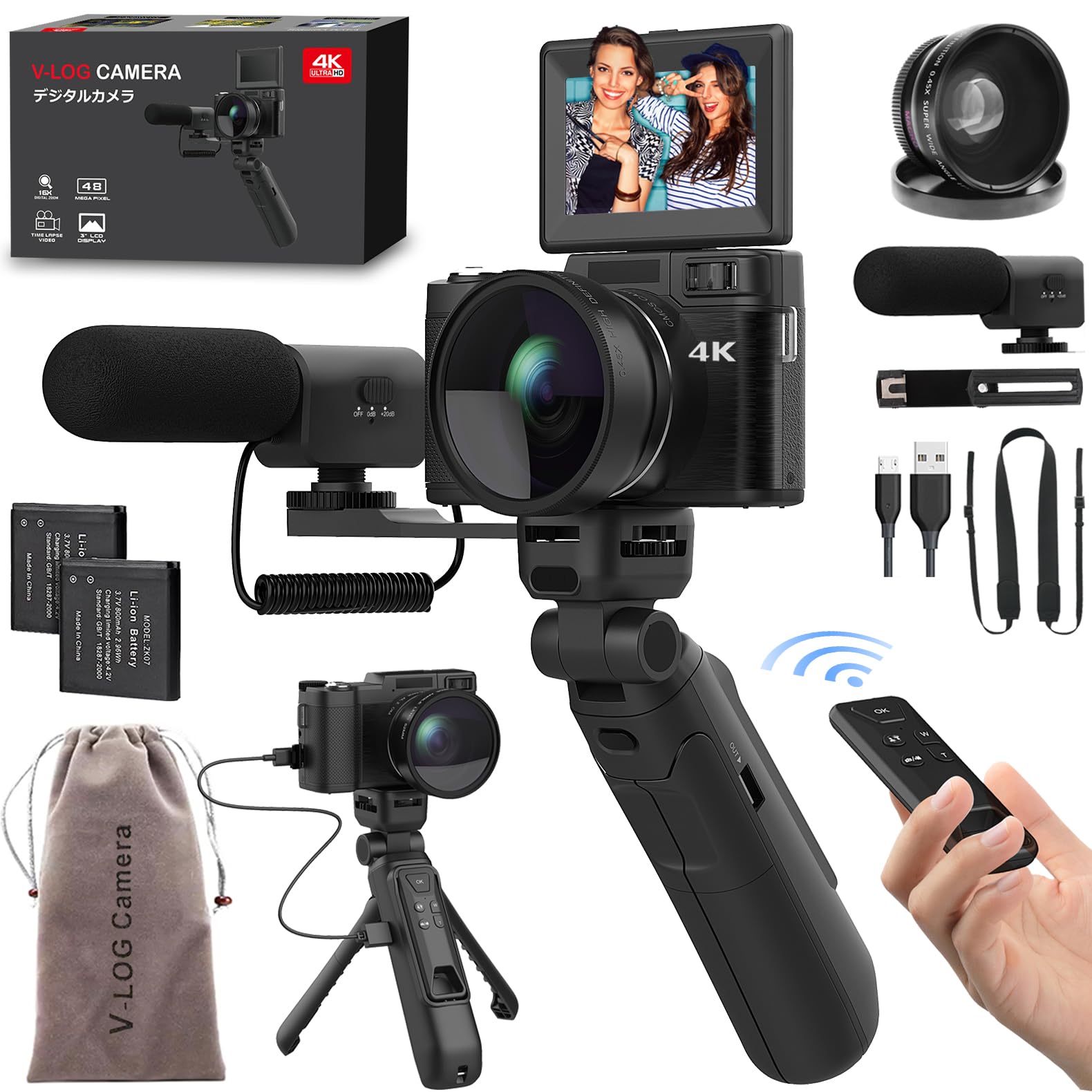 4K Digital Camera With Creator Accessory Kit 48Mp Remote Control Vlogging Camera For Vloggers Autofocus Flip Screen Photography 