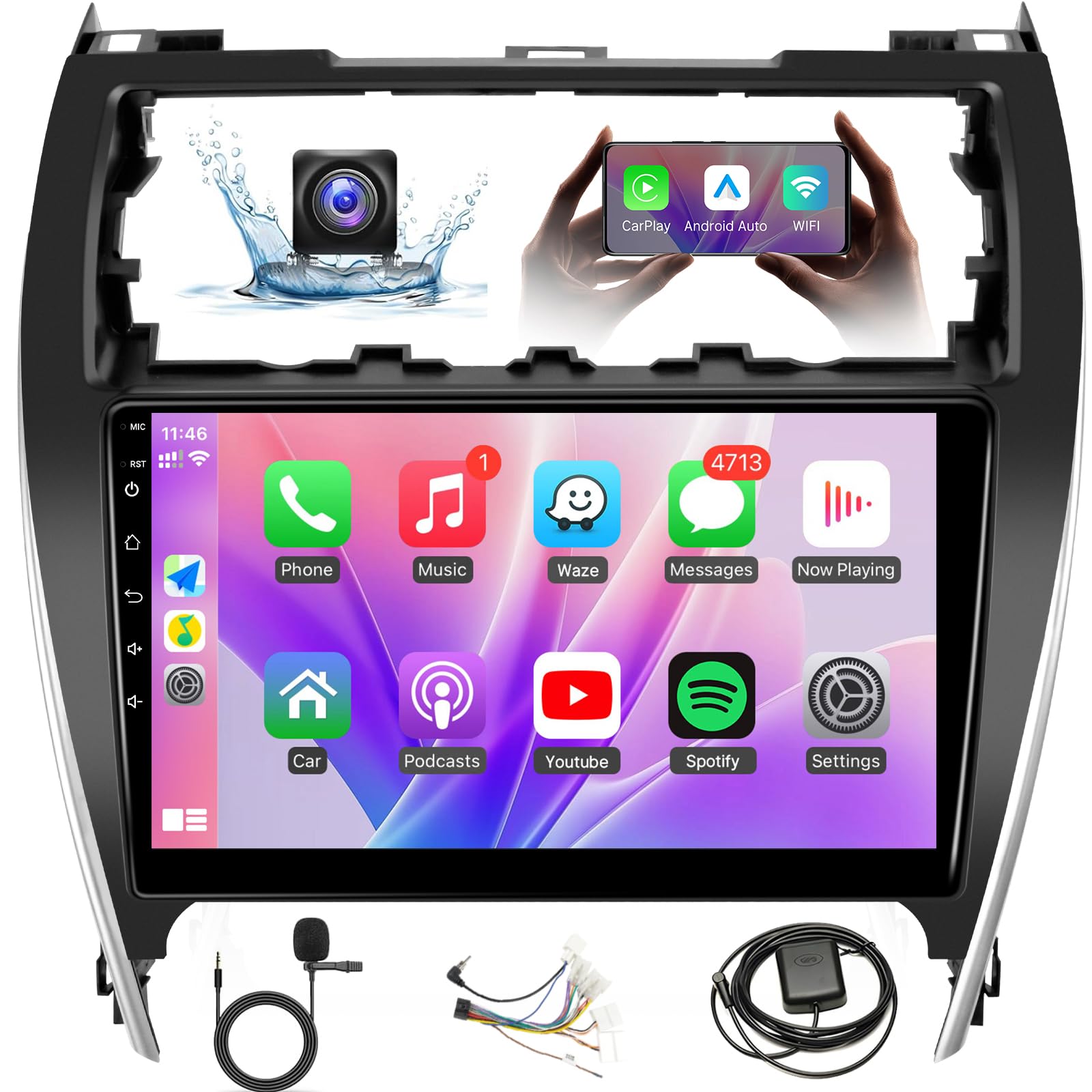 Android Car Radio for Toyota Camry 2012 2013 2014 Stereo with Wireless CarPlay Android Auto, 10.1 IPS Touch Screen for Camry Hea