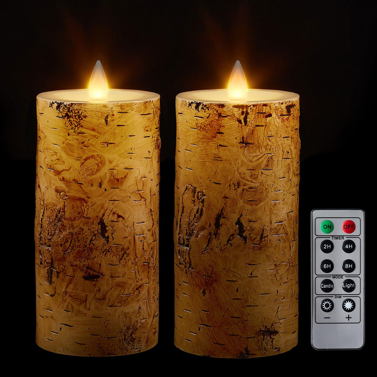 Cozierglow Birch Bark Wax Flameless Candles With Remote Timer, Last 400-Hour With 2Aa Batteries, 3D Moving Flame Led Candles, Se